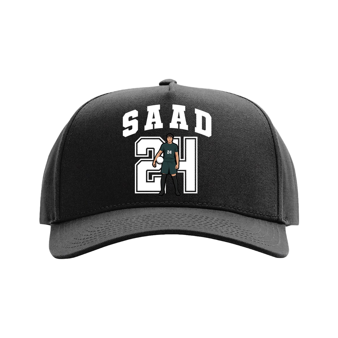 Full Fabric Five-Panel Champ Cap — Number in Black