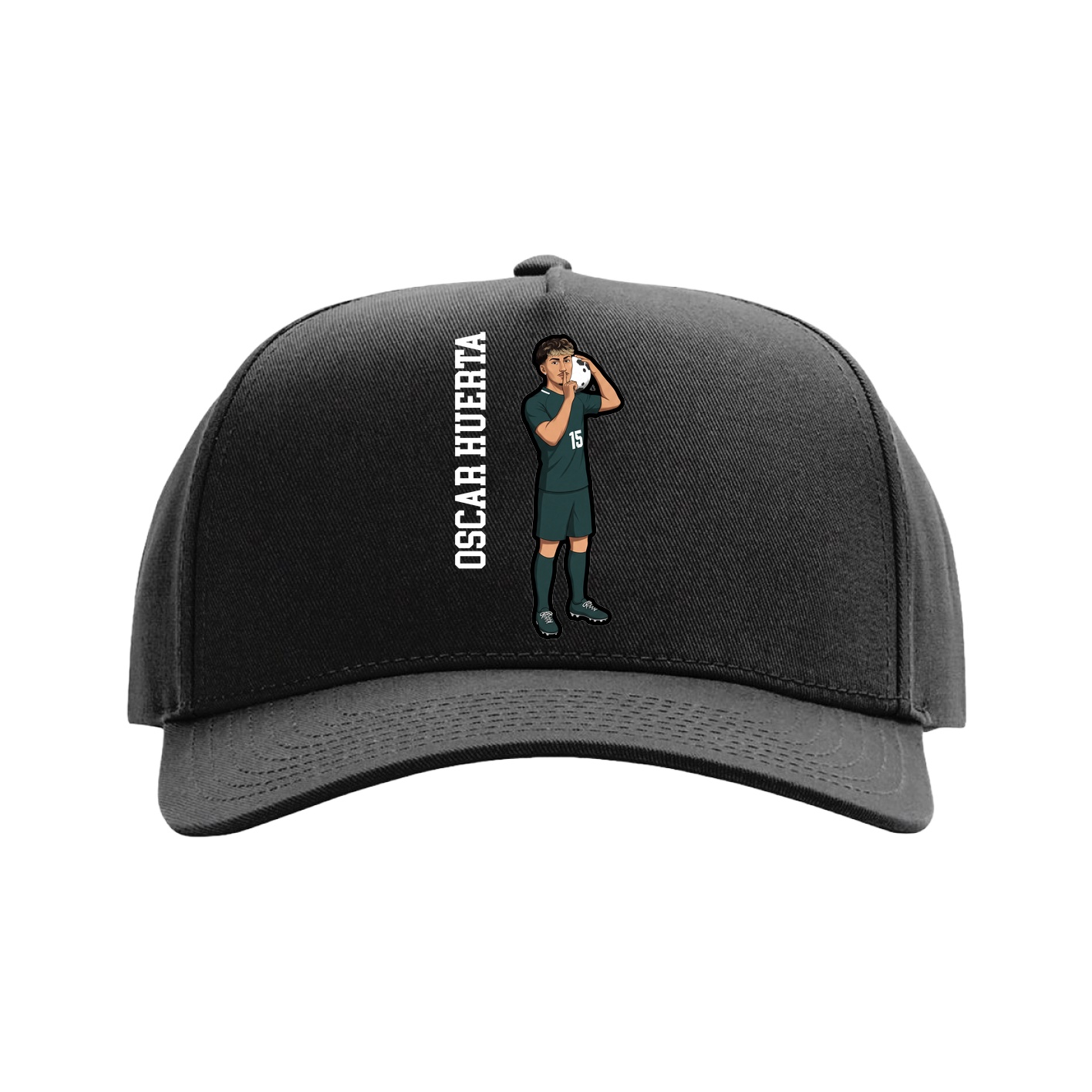 Full Fabric Five-Panel Champ Cap — Name Vertical in Black