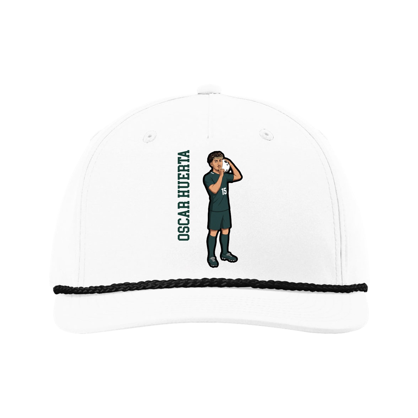 Five-Panel Classic Rope Cap — Name Vertical in White