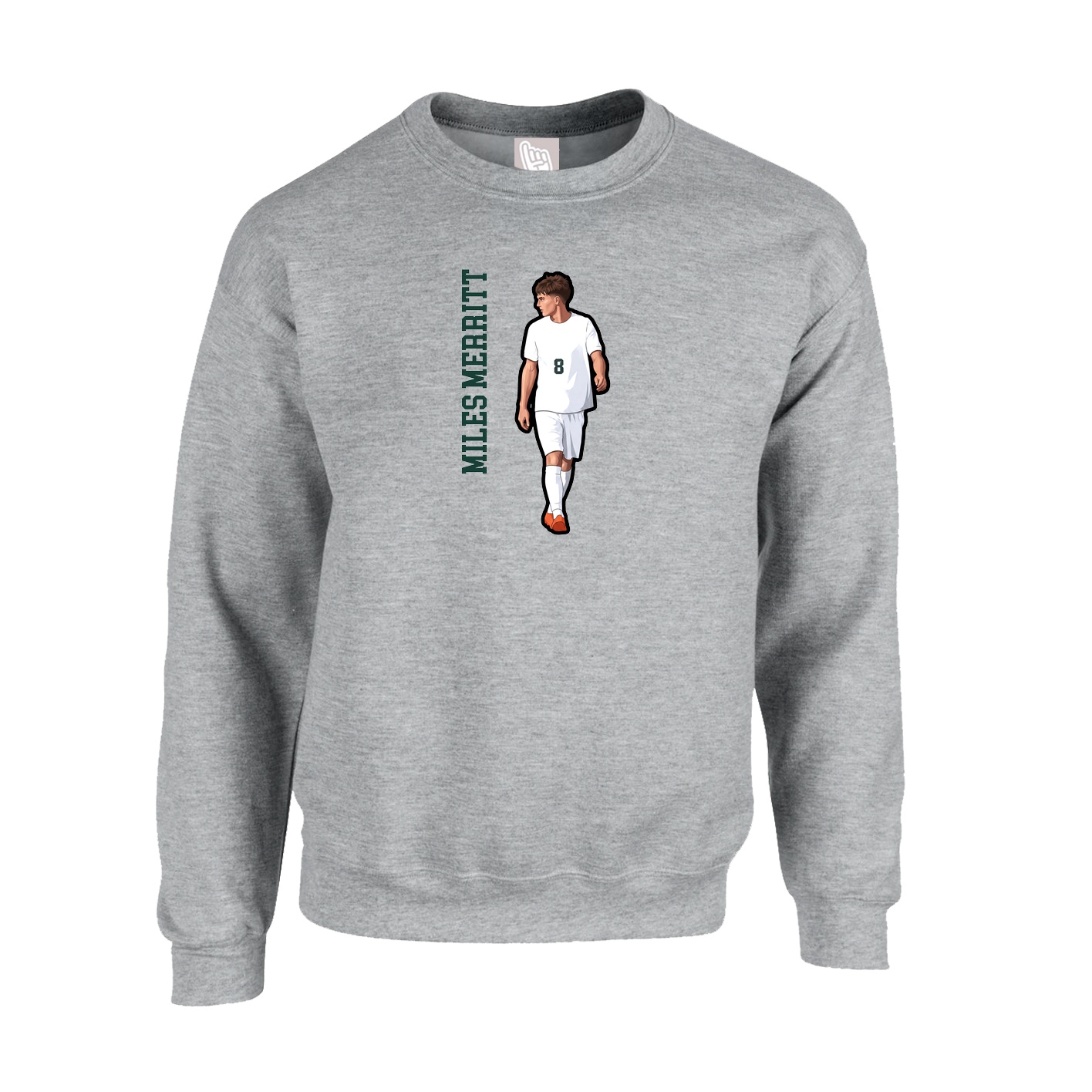 Fleece Crew — Name Vertical in Grey