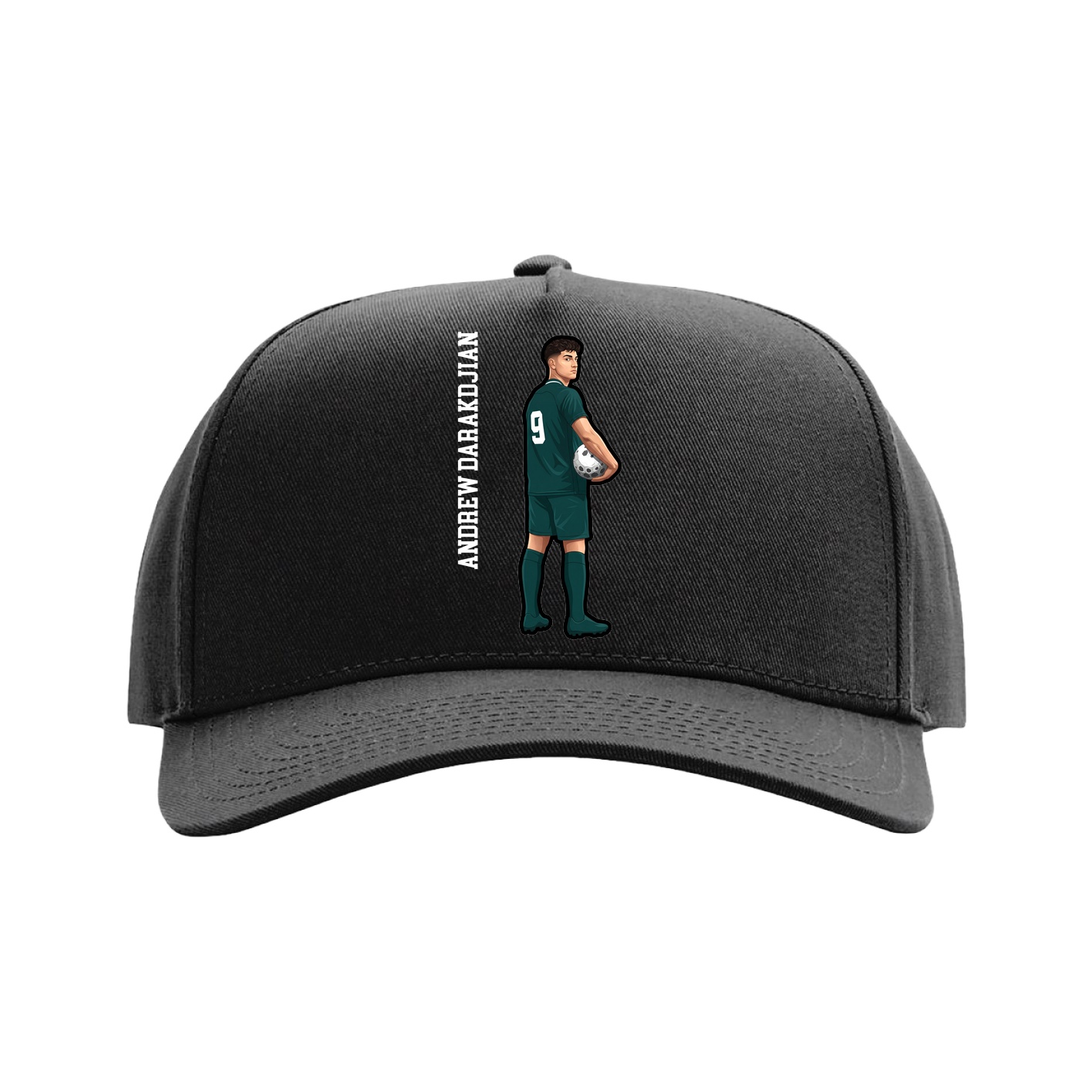 Full Fabric Five-Panel Champ Cap — Name Vertical in Black