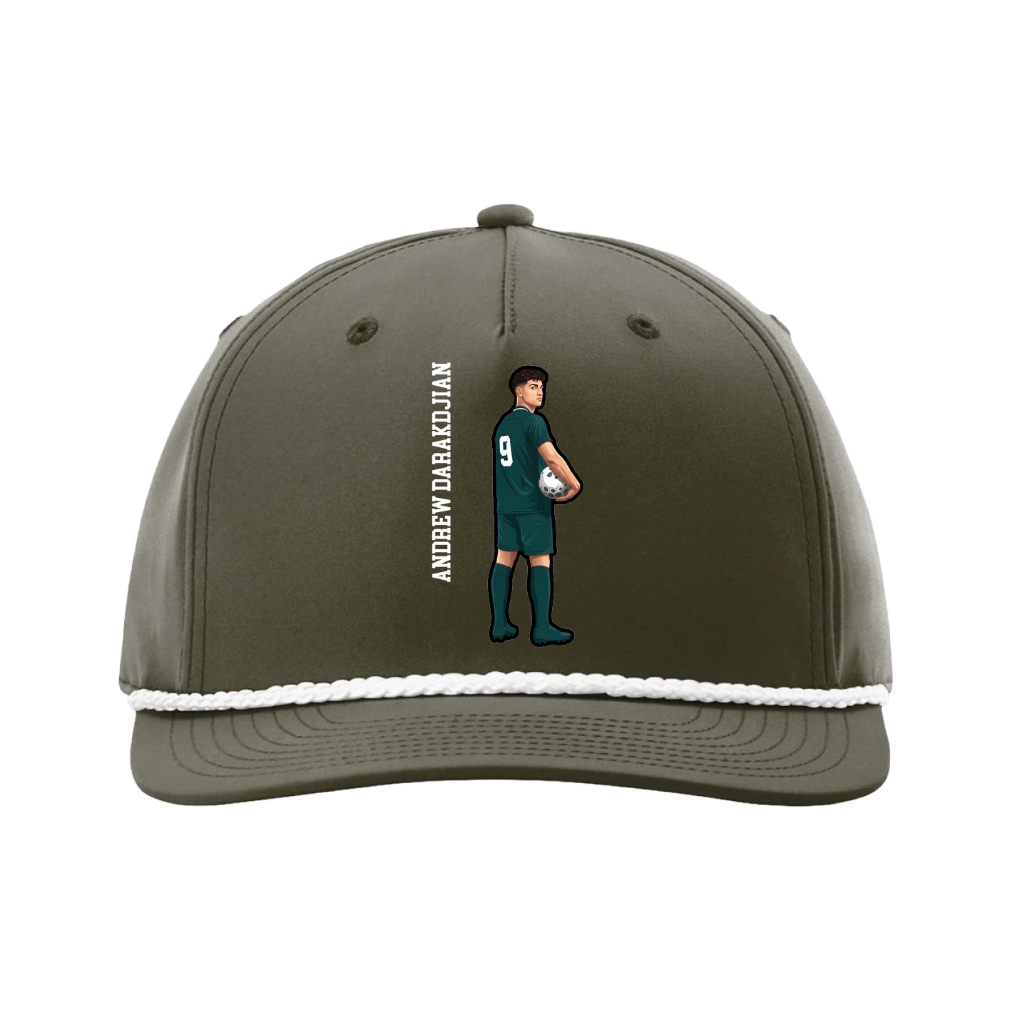 Five-Panel Classic Rope Cap — Name Vertical in Green