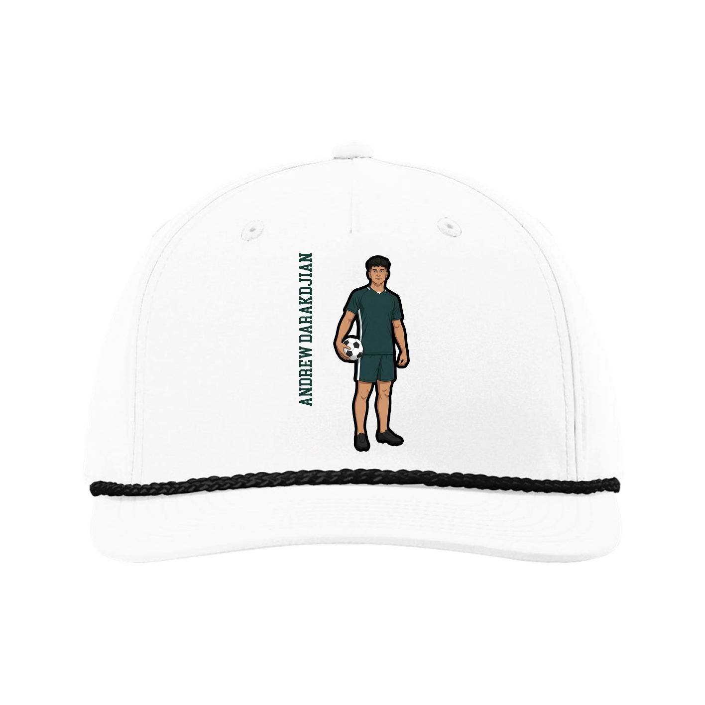 Five-Panel Classic Rope Cap — Name Vertical in White