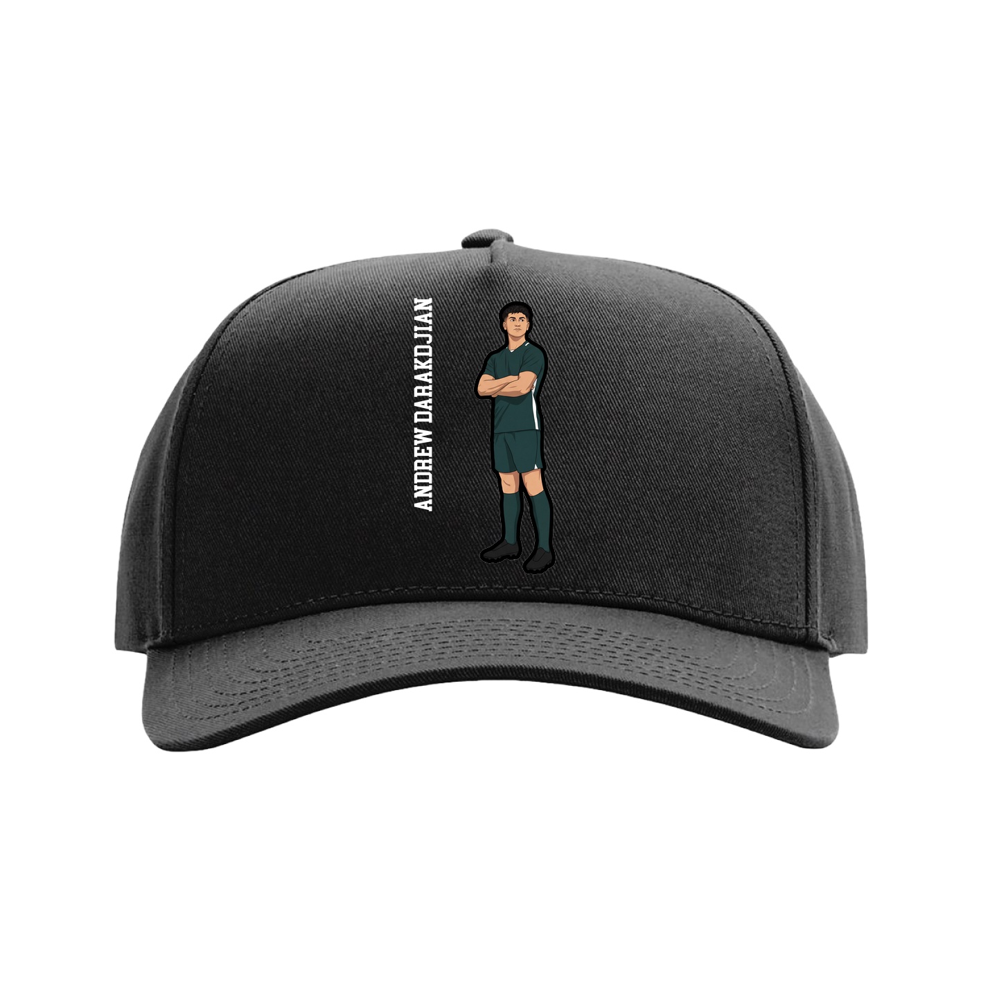Full Fabric Five-Panel Champ Cap — Name Vertical in Black