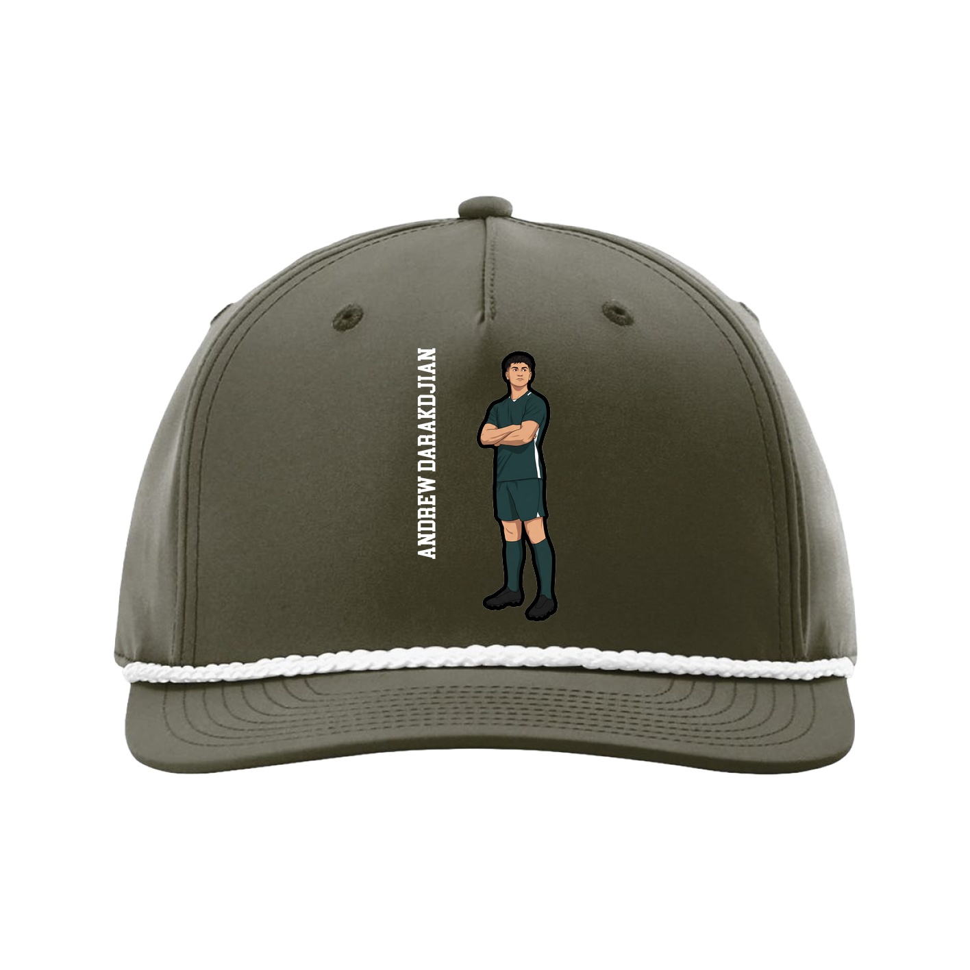 Five-Panel Classic Rope Cap — Name Vertical in Green