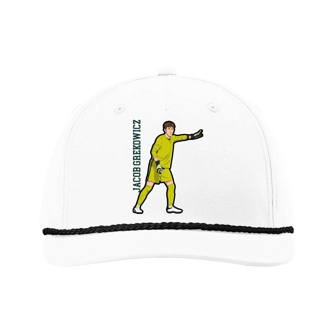 Five-Panel Classic Rope Cap — Name Vertical in White
