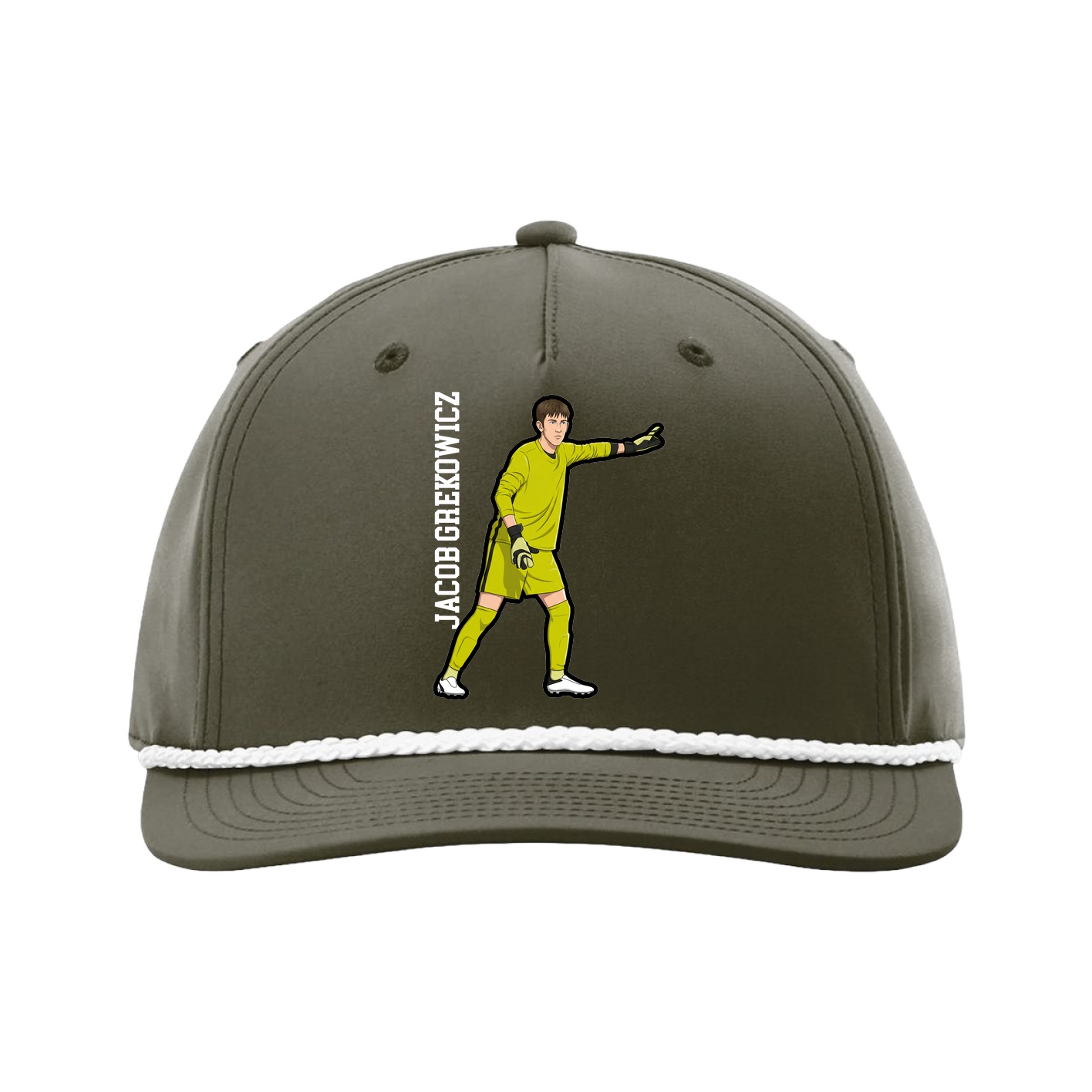 Five-Panel Classic Rope Cap — Name Vertical in Green