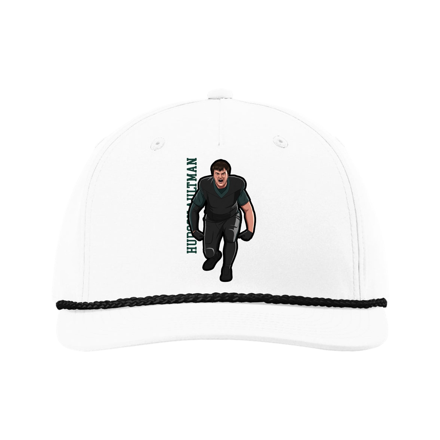 Five-Panel Classic Rope Cap — Name Vertical in White