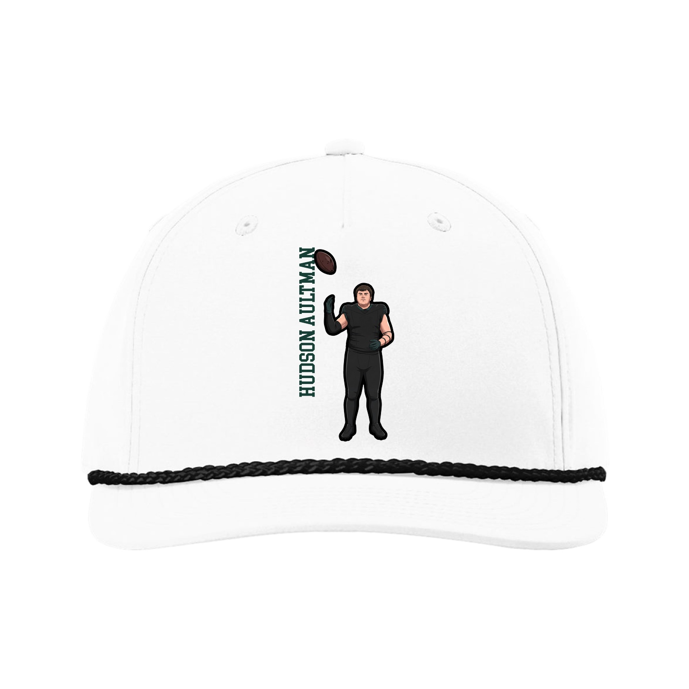 Five-Panel Classic Rope Cap — Name Vertical in White