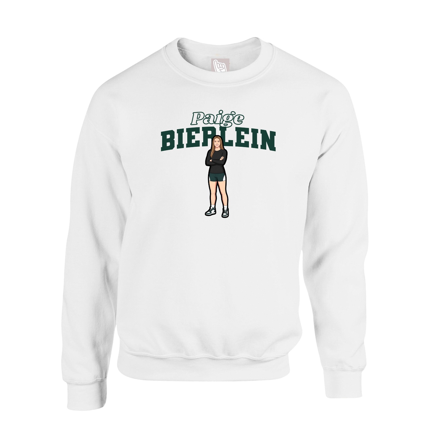 Fleece Crew — Name Arch in White