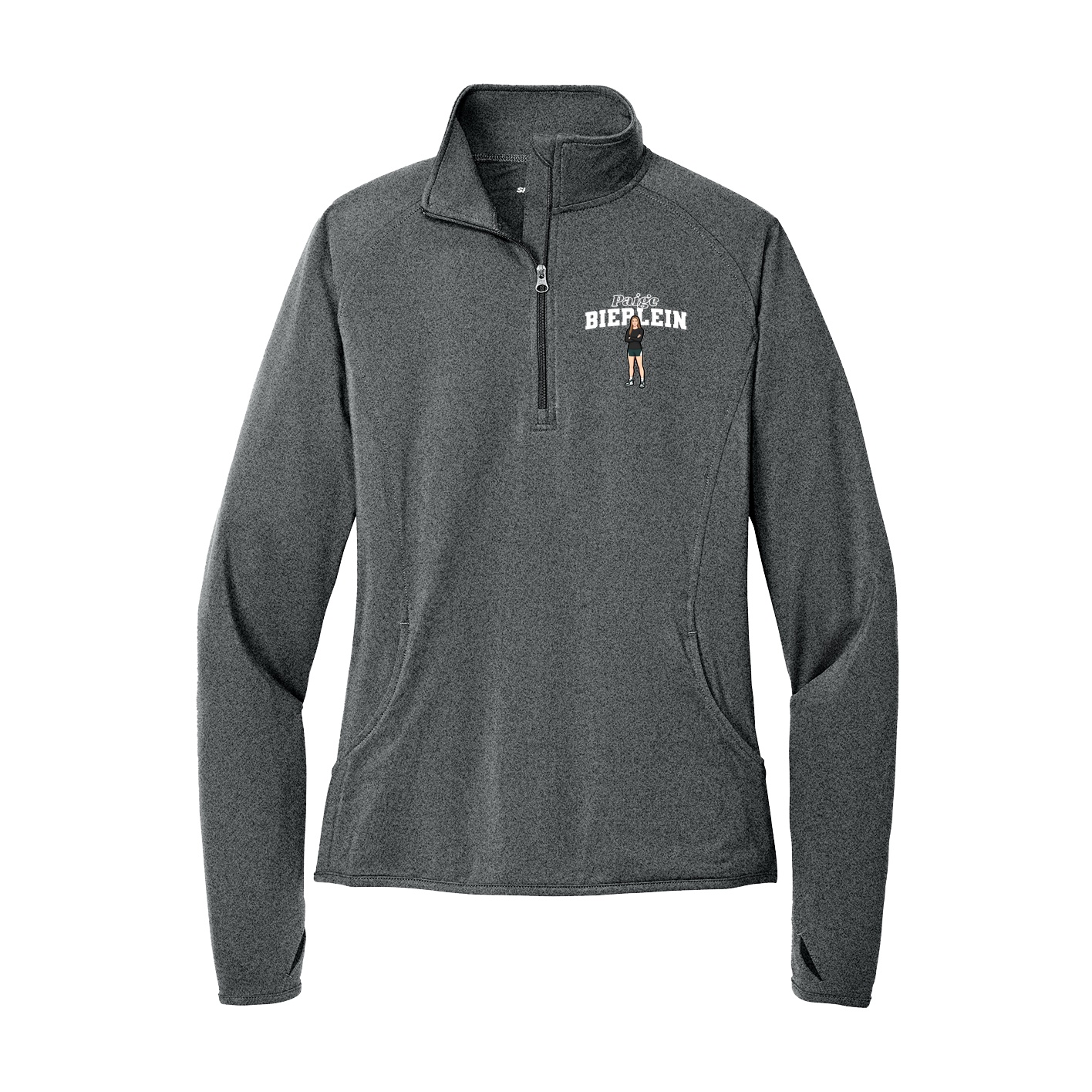 Women's Q-Zip Pullover — Name Arch in Grey