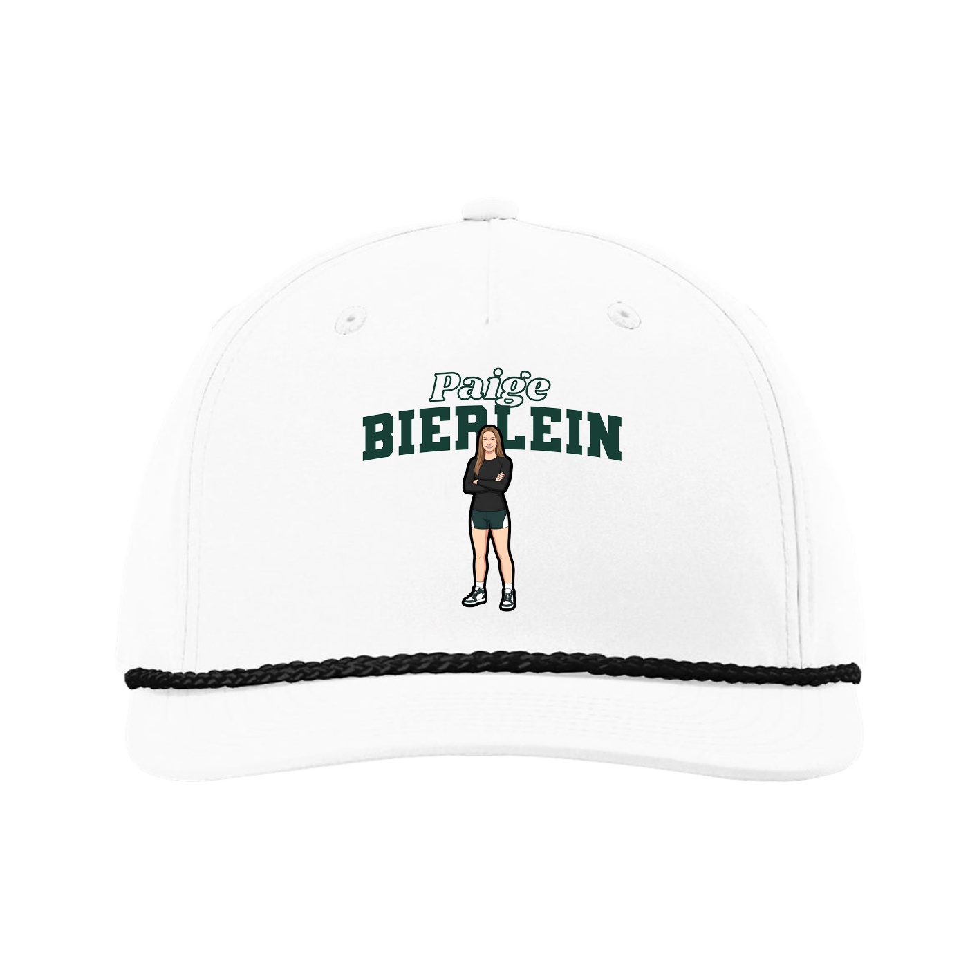 Five-Panel Classic Rope Cap — Name Arch in White