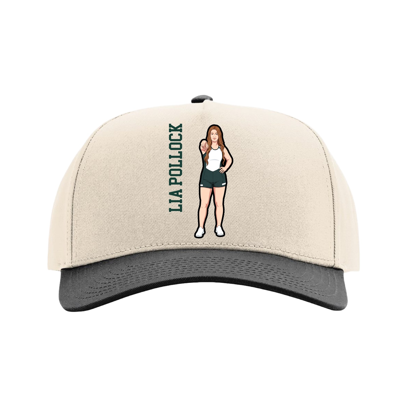 Full Fabric Five-Panel Champ Cap — Name Vertical in Cream/Black