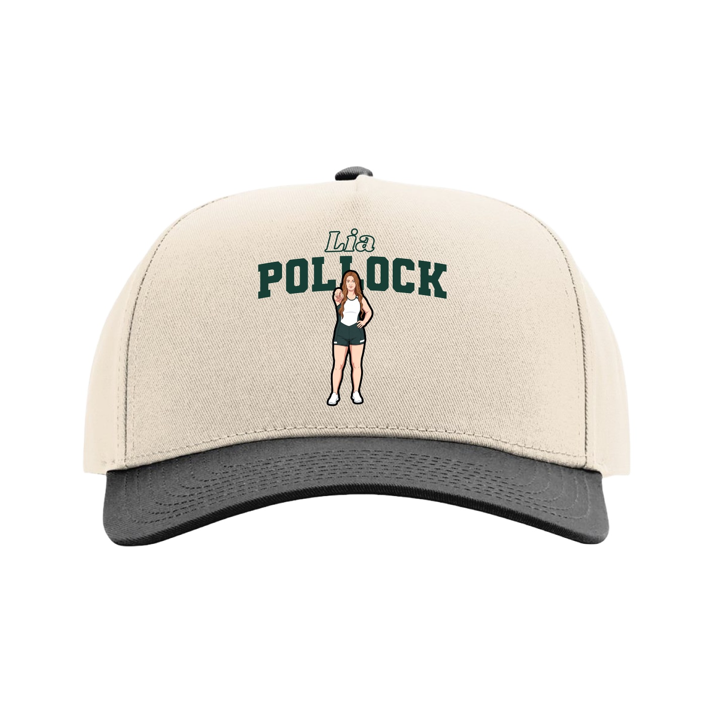Full Fabric Five-Panel Champ Cap — Name Arch in Cream/Black