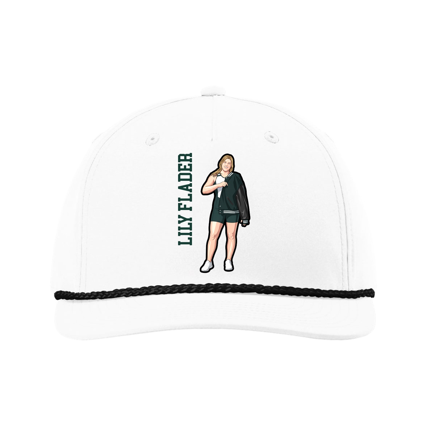 Five-Panel Classic Rope Cap — Name Vertical in White
