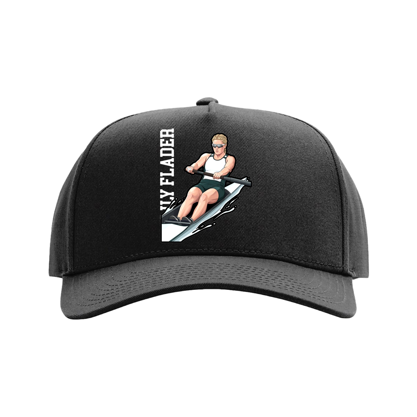 Full Fabric Five-Panel Champ Cap — Name Vertical in Black