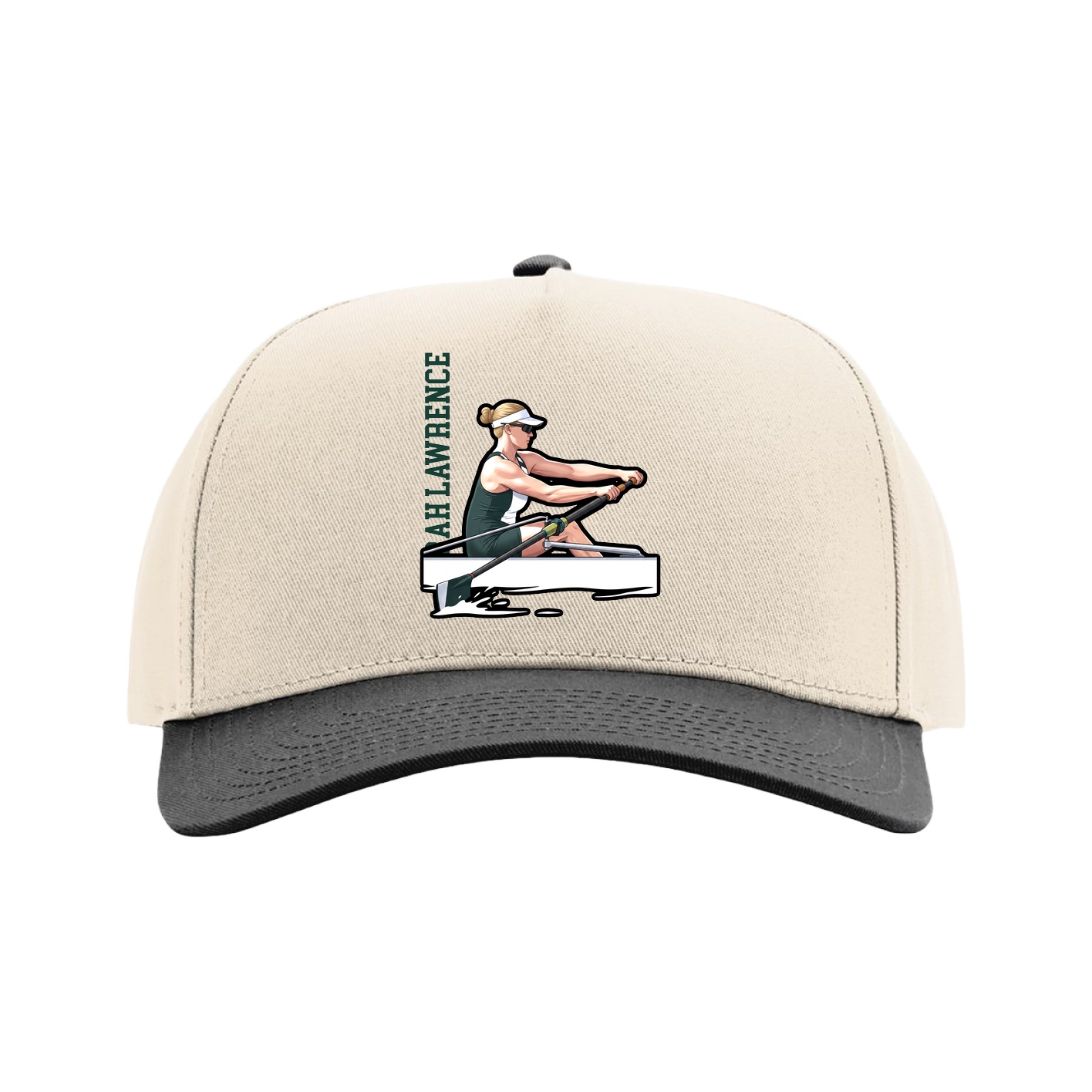 Full Fabric Five-Panel Champ Cap — Name Vertical in Cream/Black