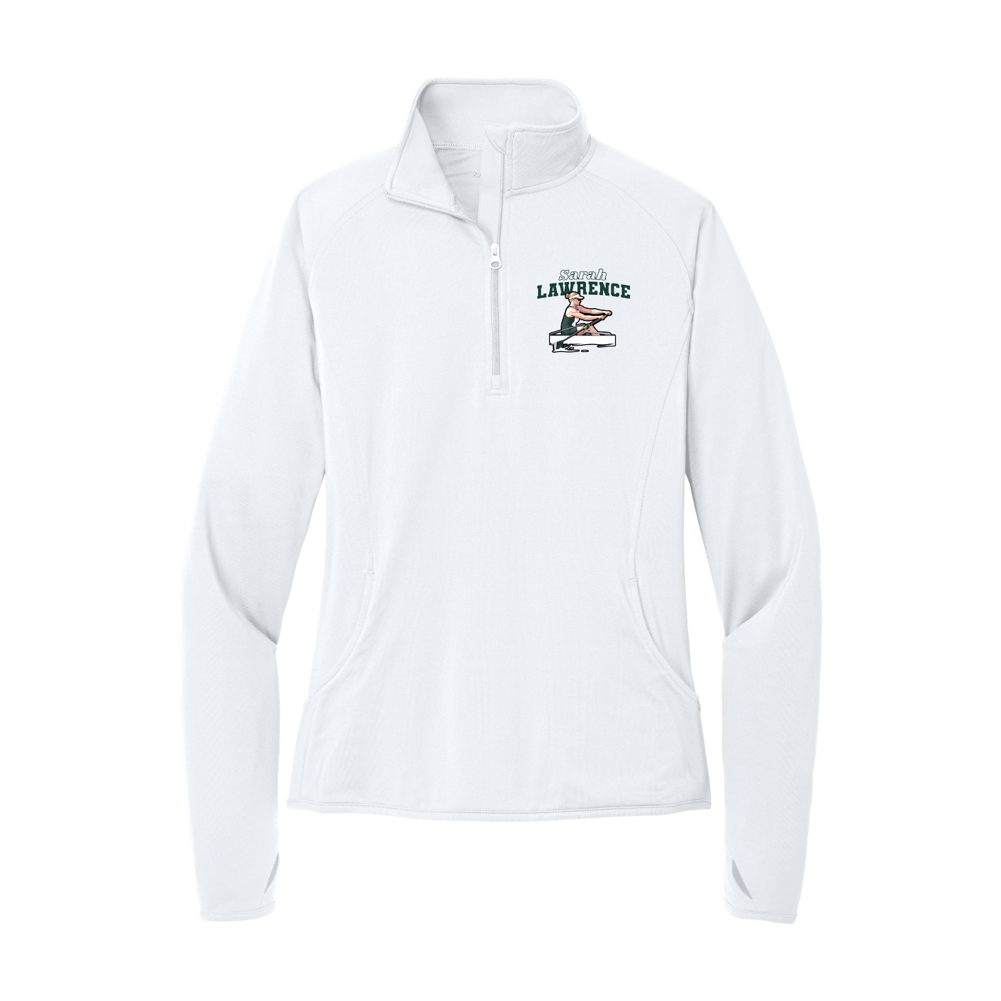 Women's Q-Zip Pullover — Name Arch in White