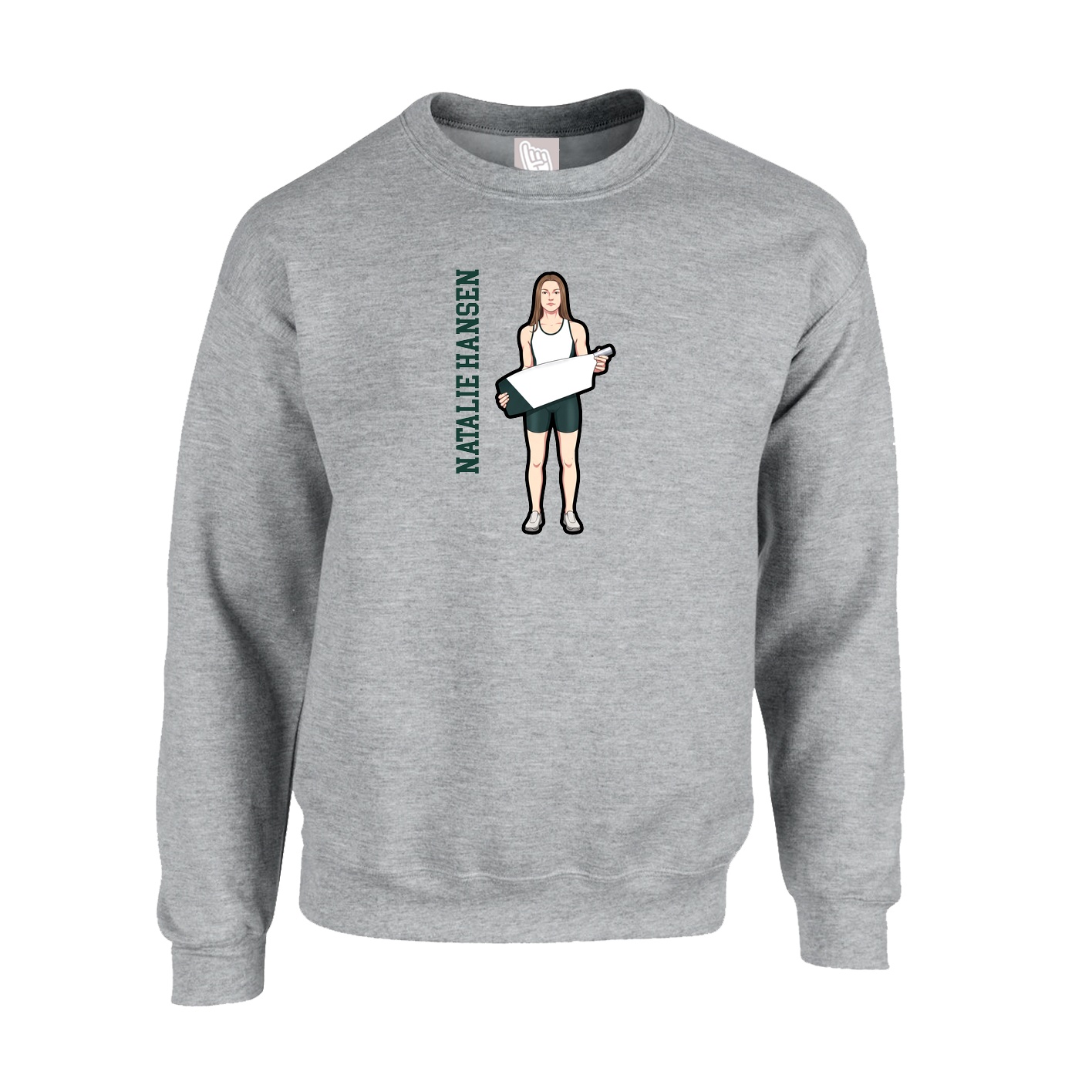 Fleece Crew — Name Vertical in Grey