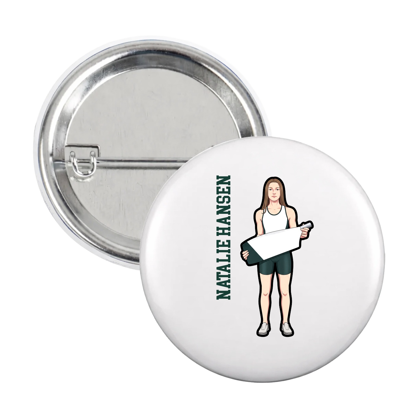 Game Day Button — Name Vertical in White