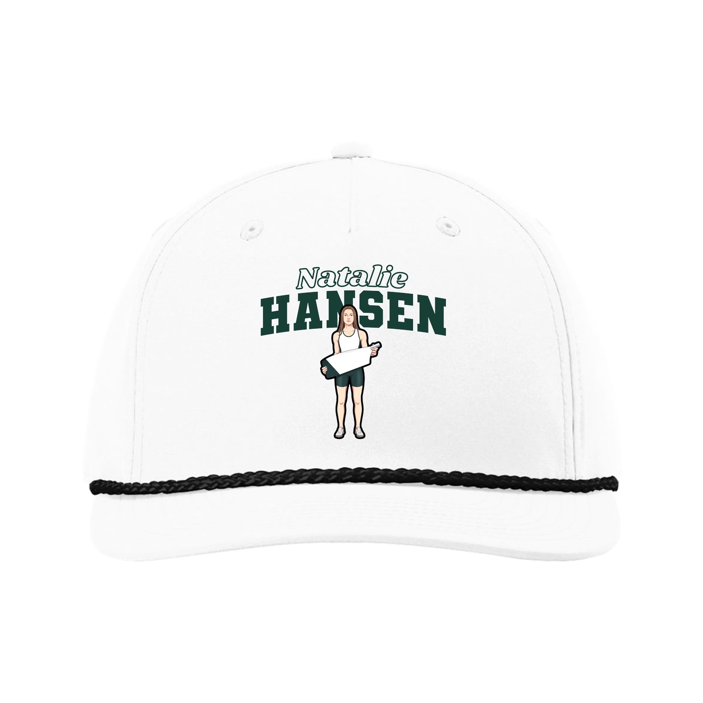Five-Panel Classic Rope Cap — Name Arch in White