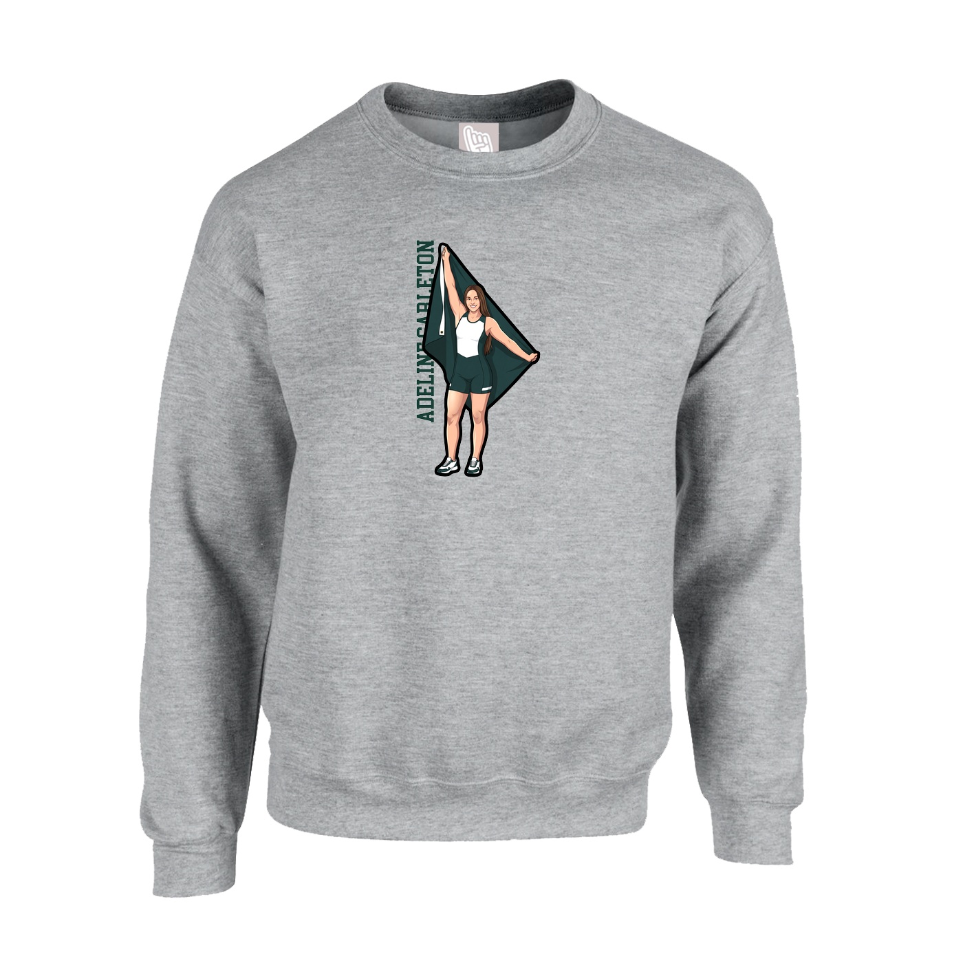 Fleece Crew — Name Vertical in Grey