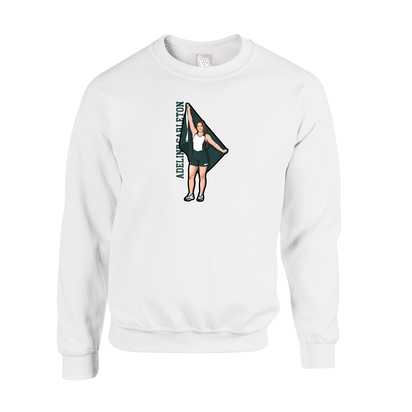 Fleece Crew — Name Vertical in White