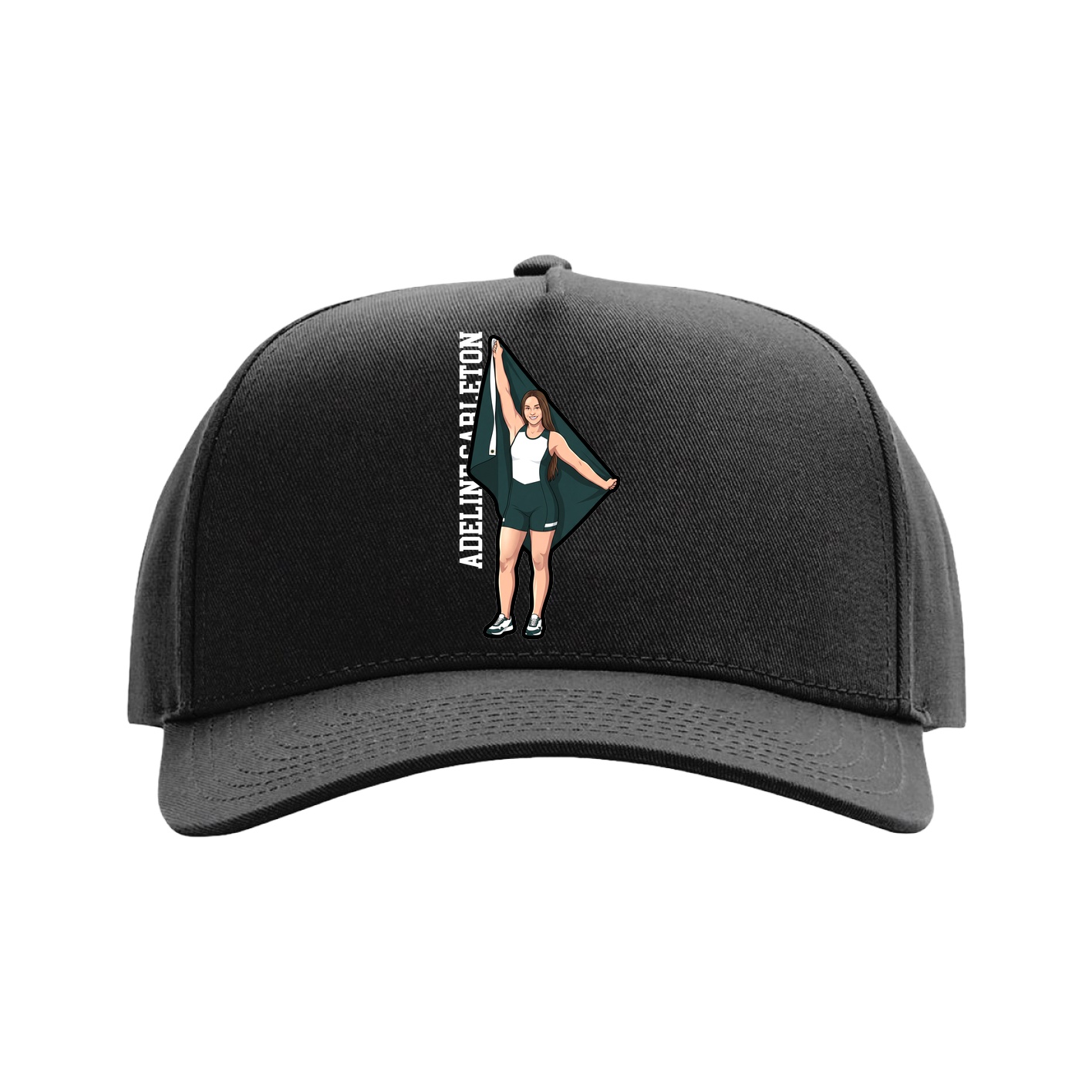 Full Fabric Five-Panel Champ Cap — Name Vertical in Black