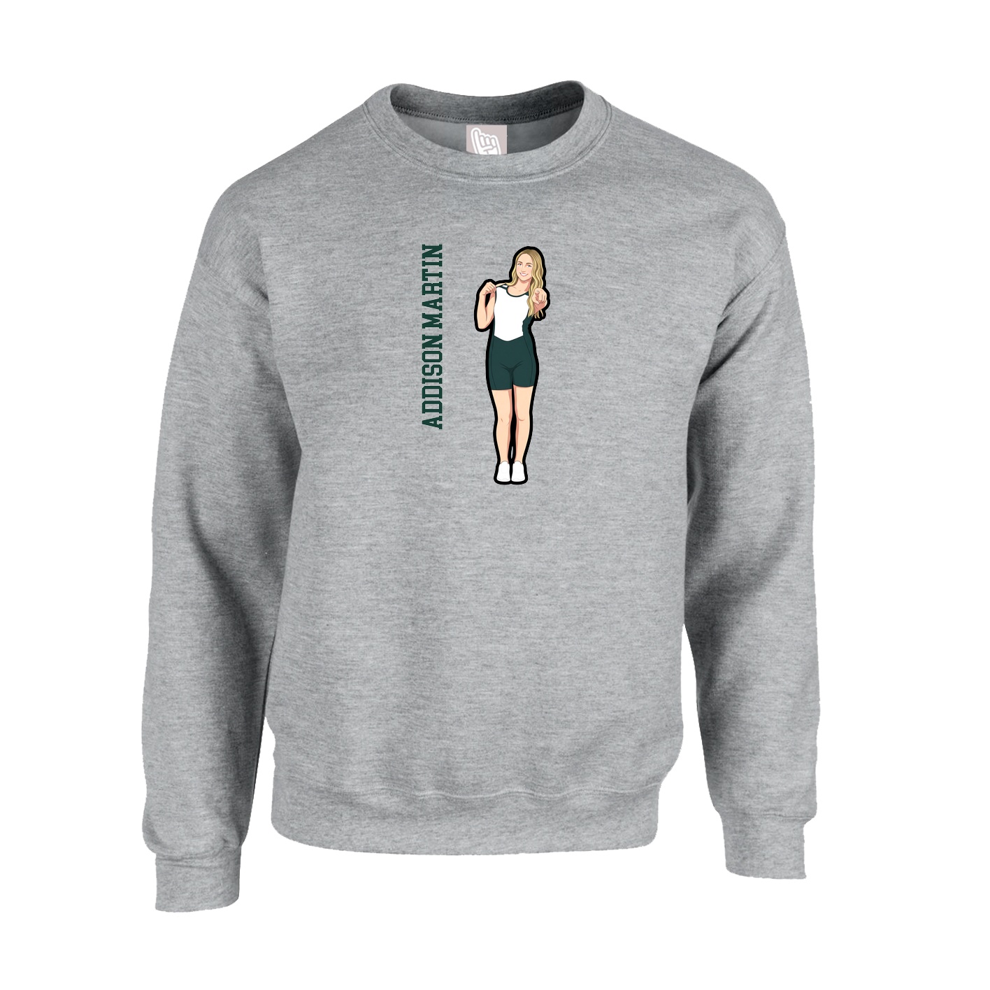 Fleece Crew — Name Vertical in Grey