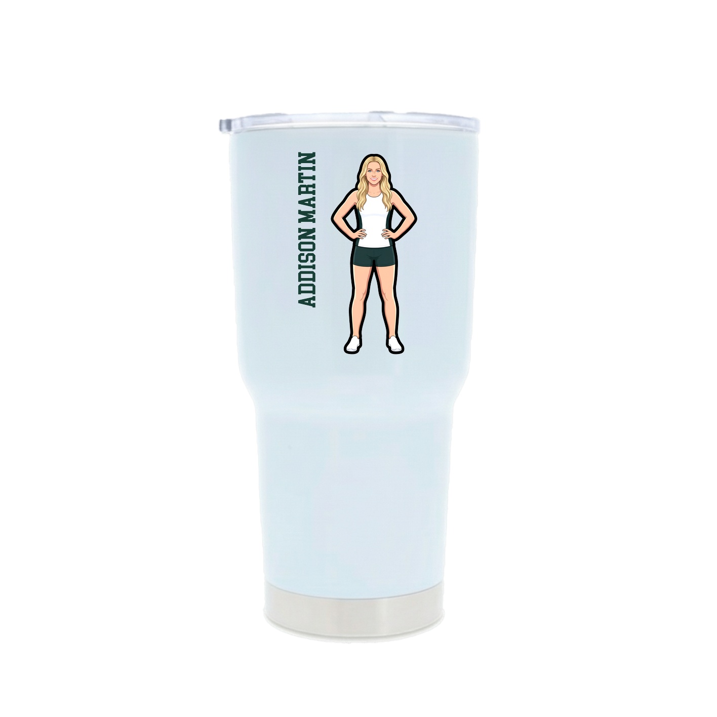 30oz Stainless Steel Tumbler — Name Vertical in White