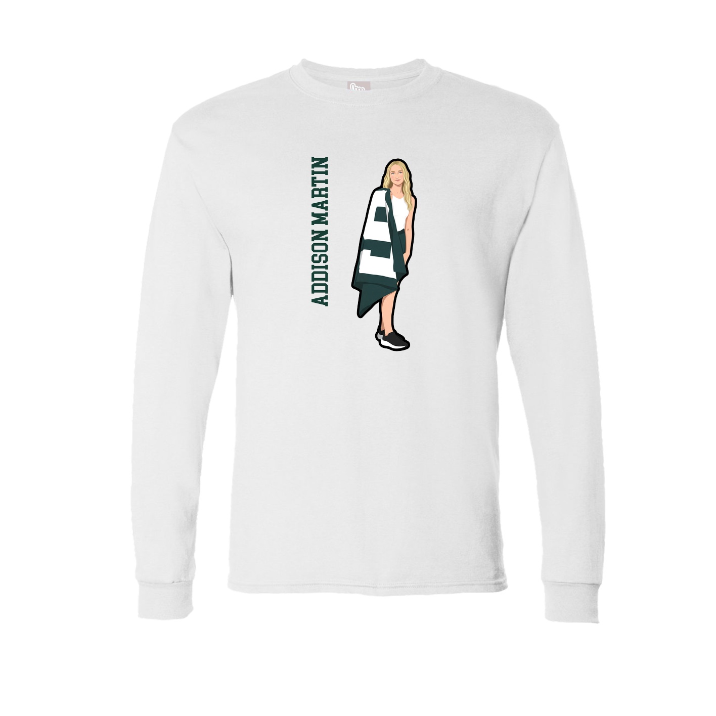 Long Sleeve Tee — Name Vertical in White