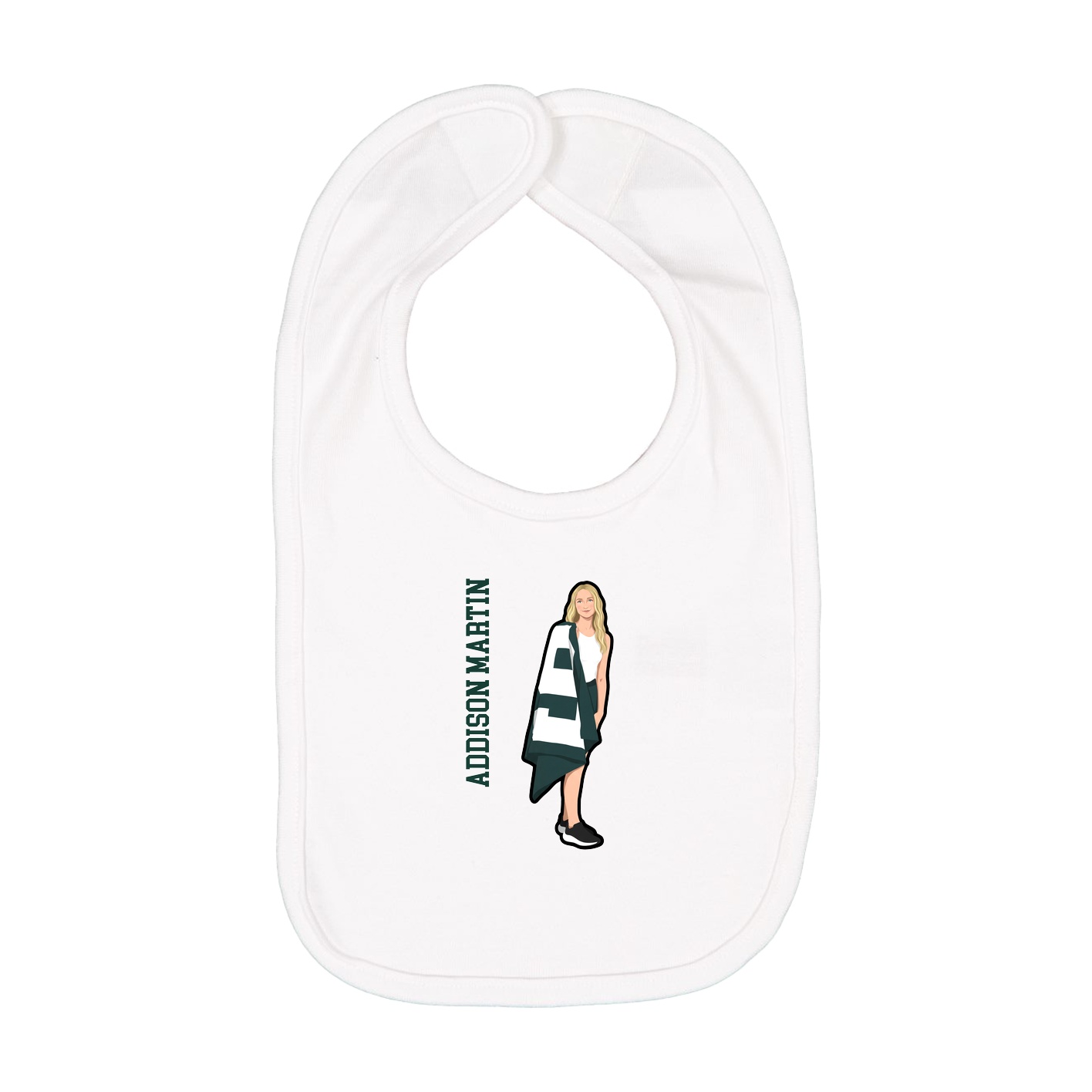 Infant Bib — Name Vertical in White