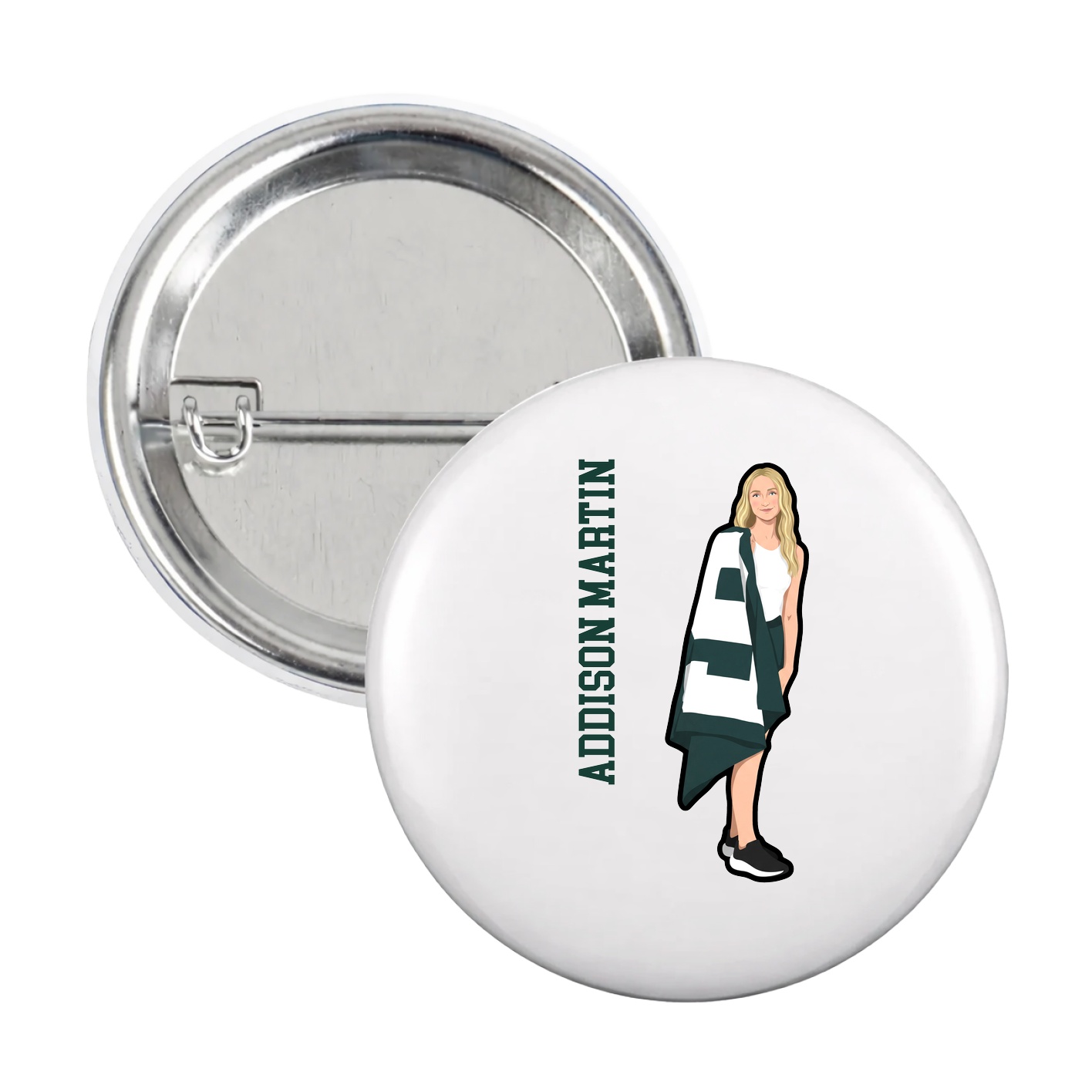 Game Day Button — Name Vertical in White