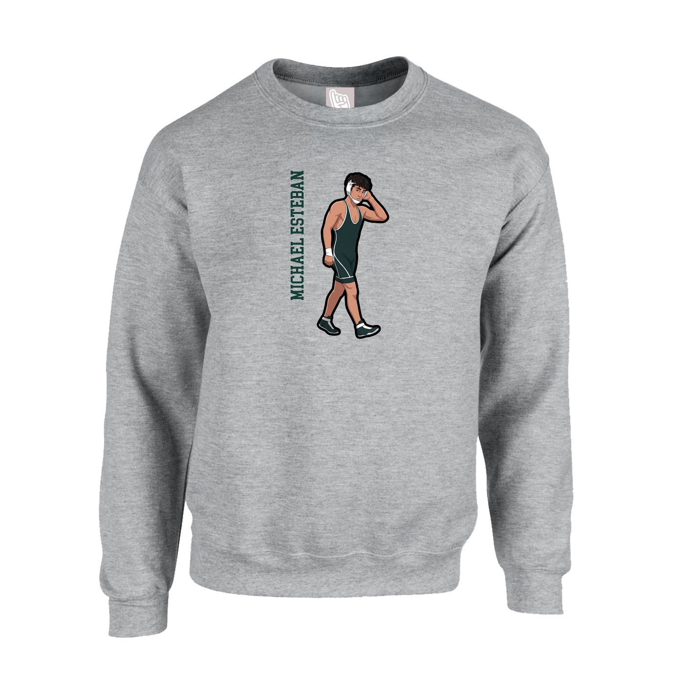 Fleece Crew — Name Vertical in Grey