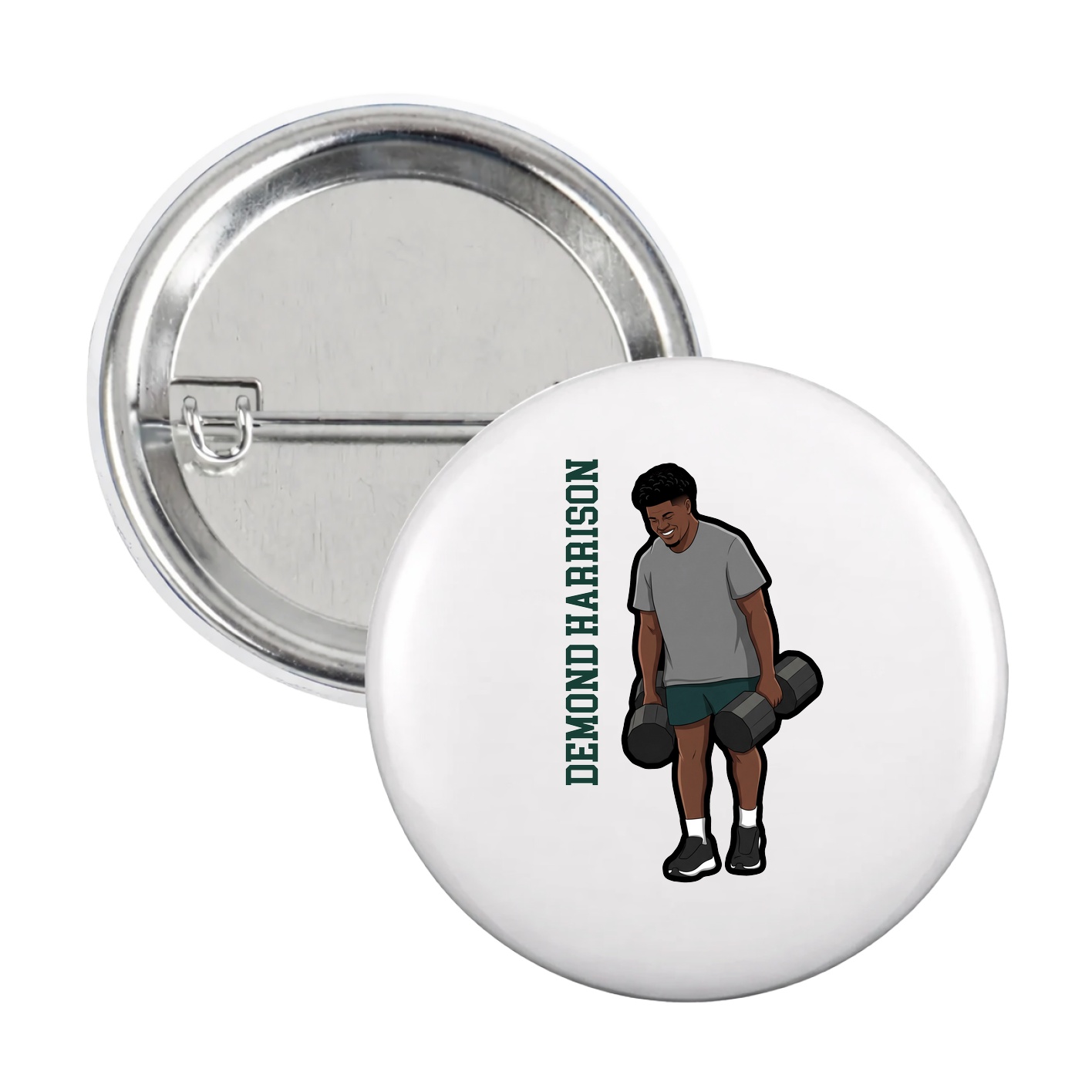 Game Day Button — Name Vertical in White