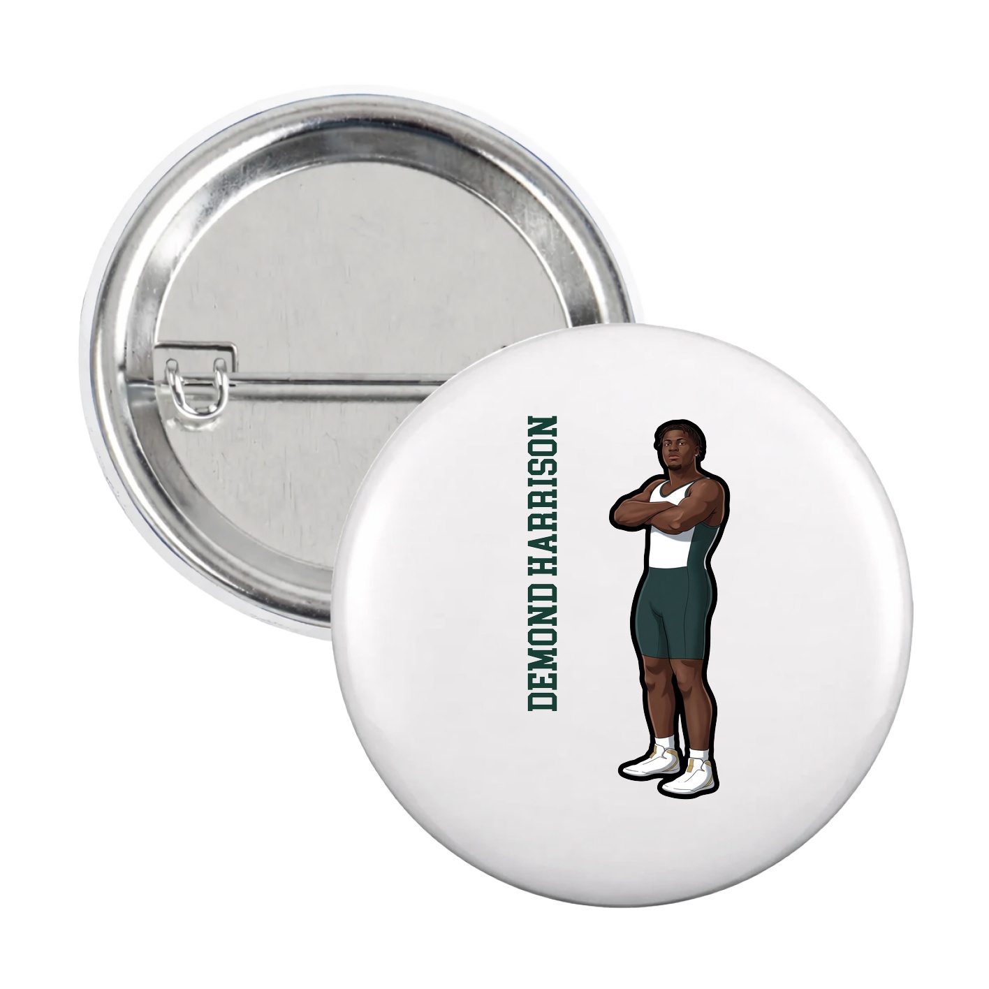 Game Day Button — Name Vertical in White