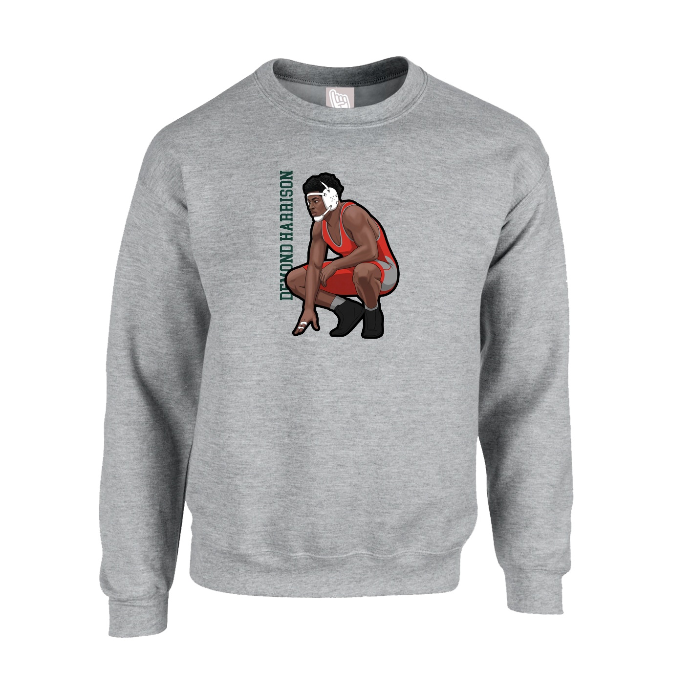 Fleece Crew — Name Vertical in Grey
