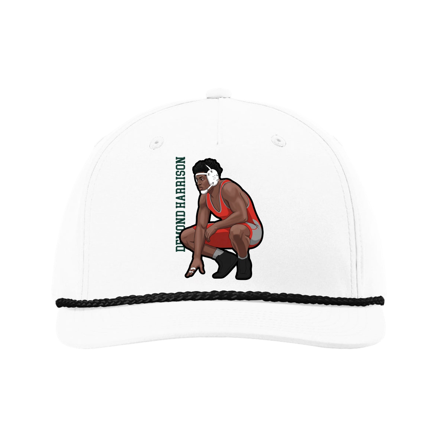 Five-Panel Classic Rope Cap — Name Vertical in White