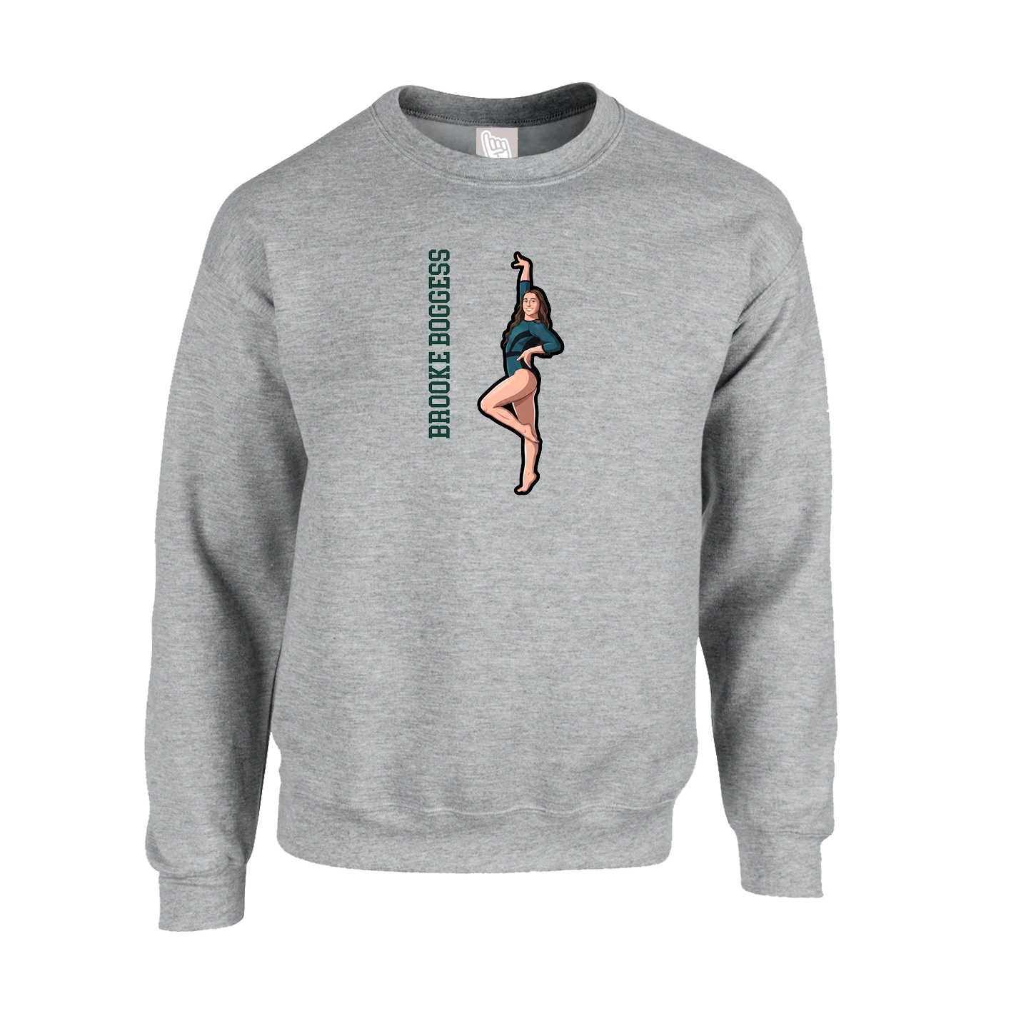Fleece Crew — Name Vertical in Grey