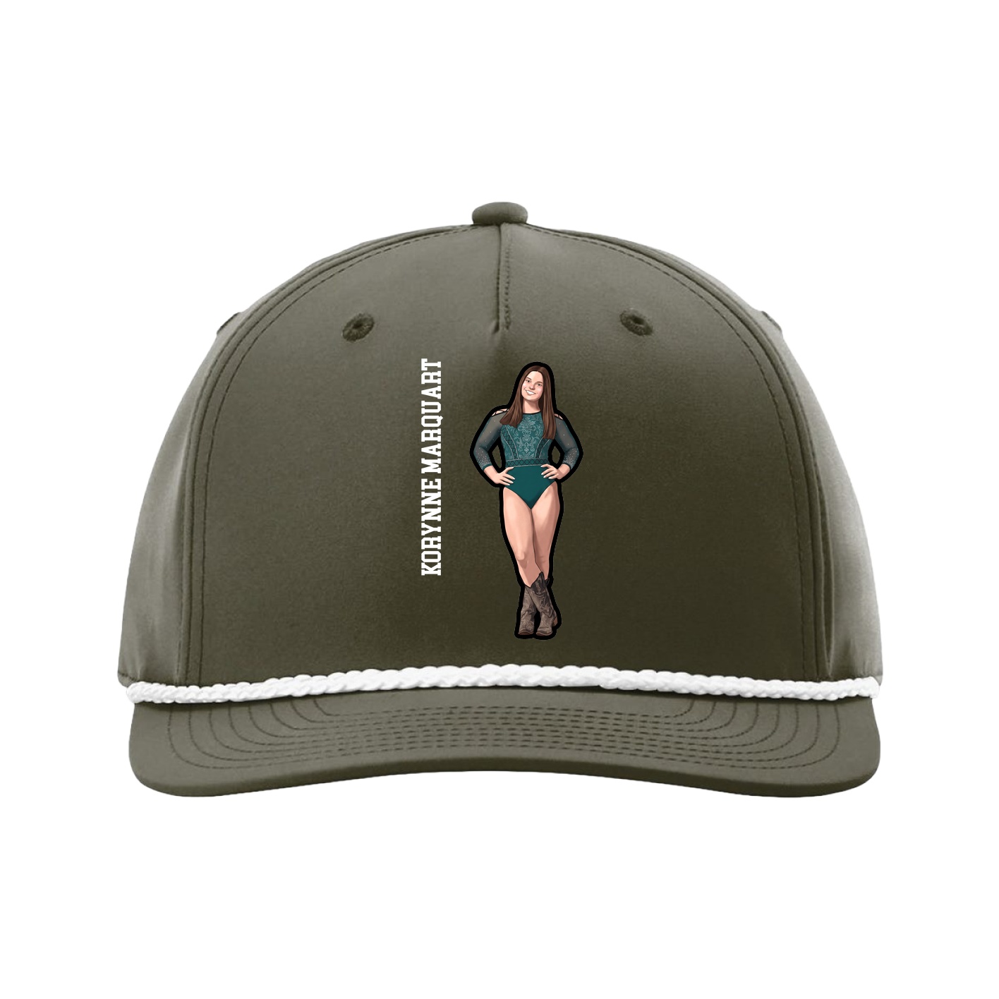 Five-Panel Classic Rope Cap — Name Vertical in Green