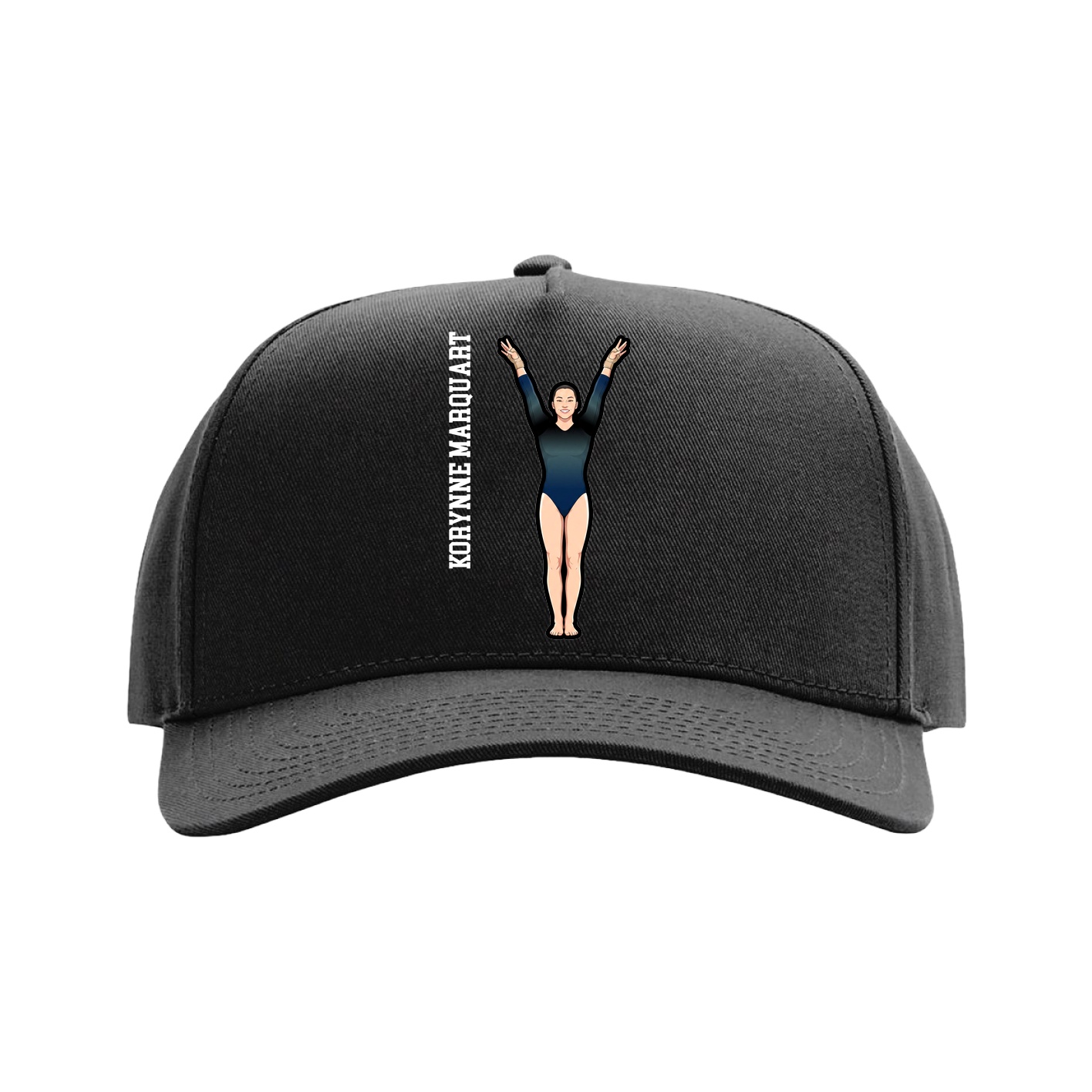 Full Fabric Five-Panel Champ Cap — Name Vertical in Black