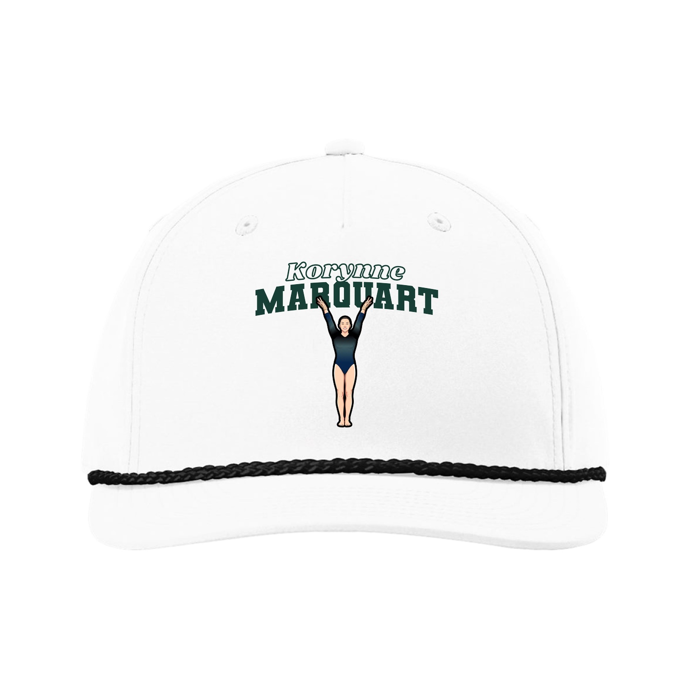 Five-Panel Classic Rope Cap — Name Arch in White