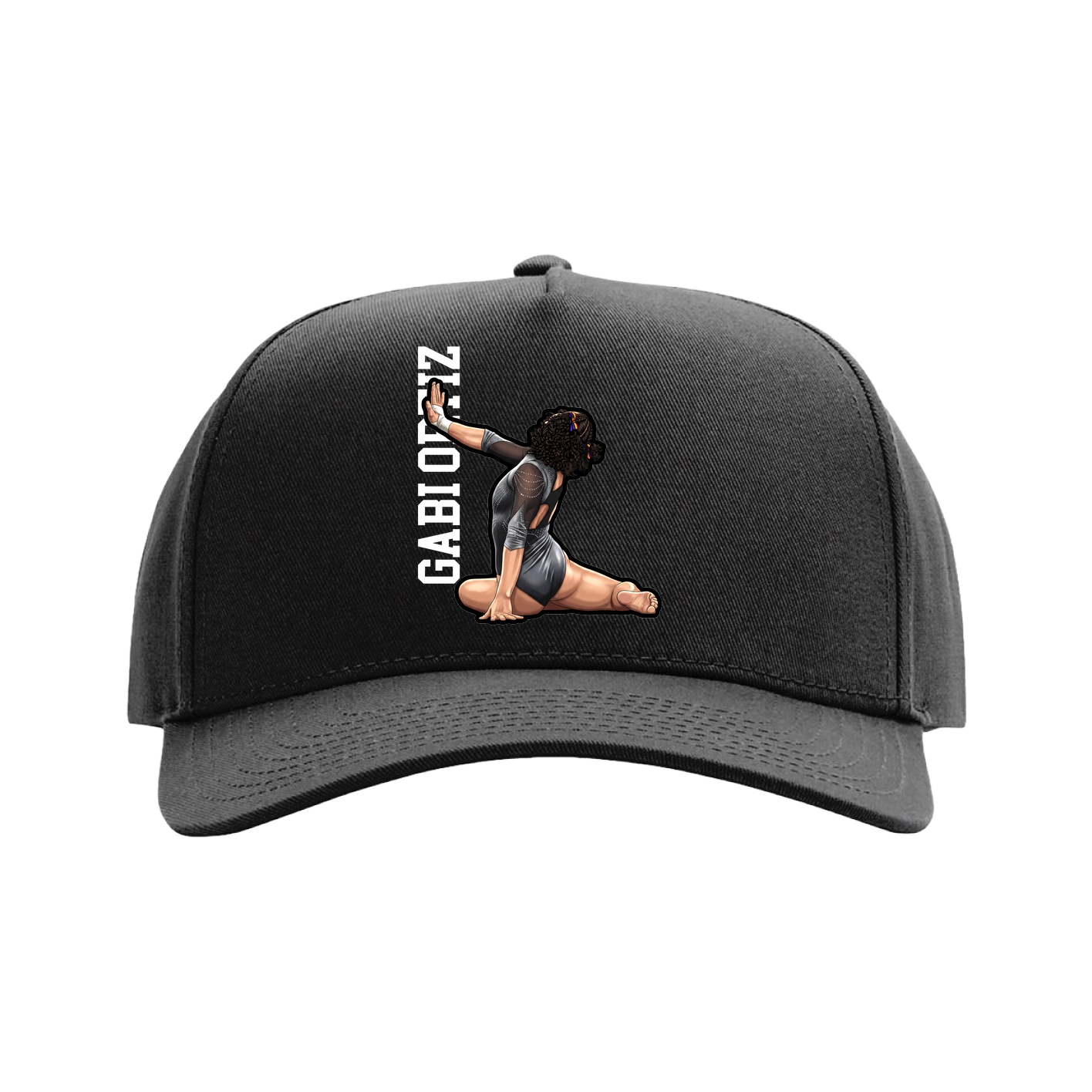 Full Fabric Five-Panel Champ Cap — Name Vertical in Black