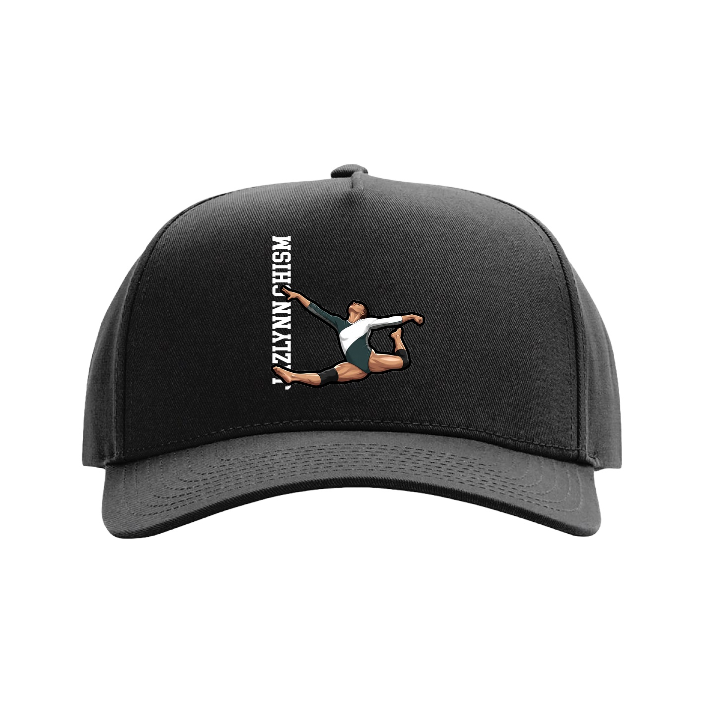 Full Fabric Five-Panel Champ Cap — Name Vertical in Black