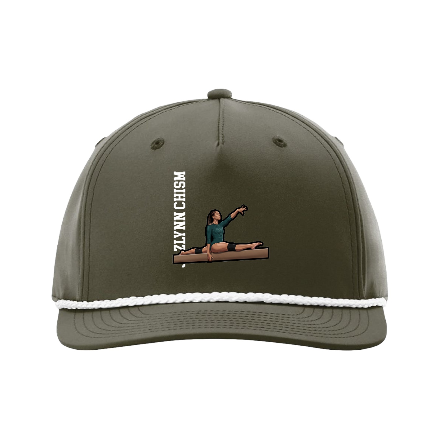 Five-Panel Classic Rope Cap — Name Vertical in Green