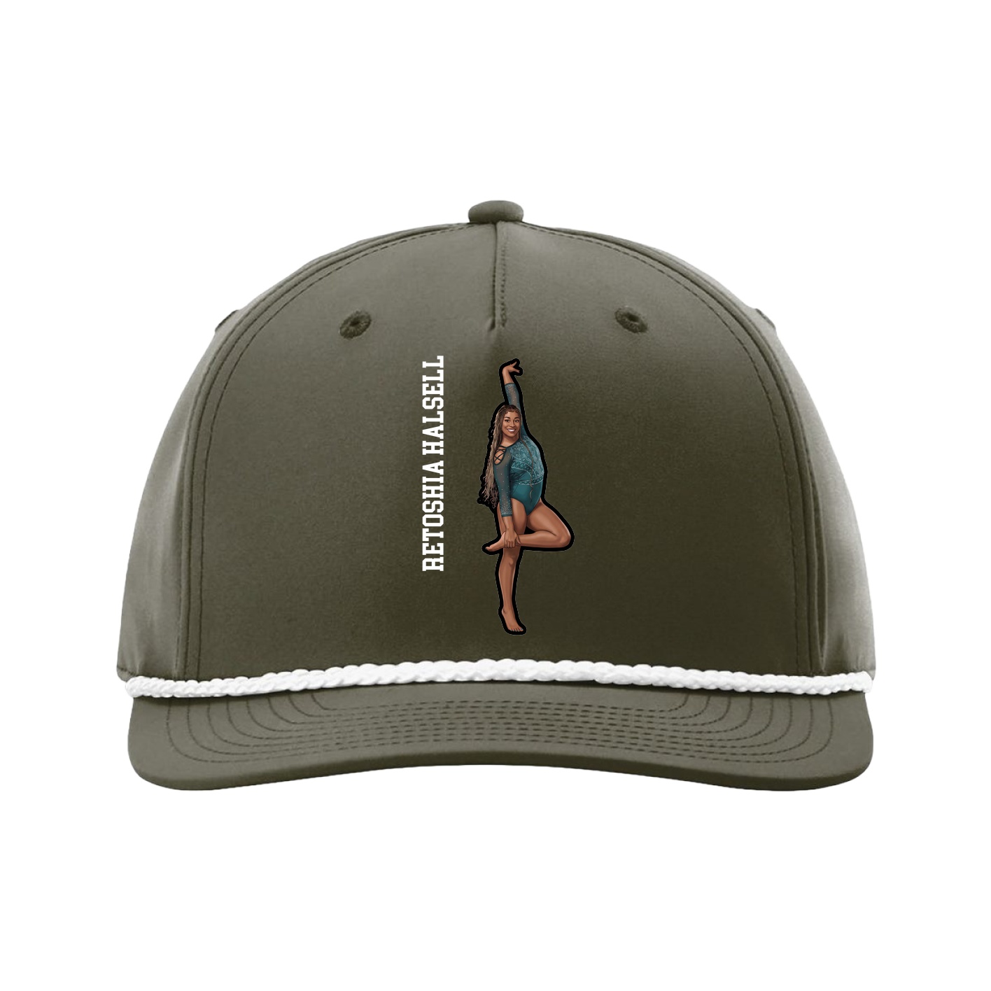 Five-Panel Classic Rope Cap — Name Vertical in Green