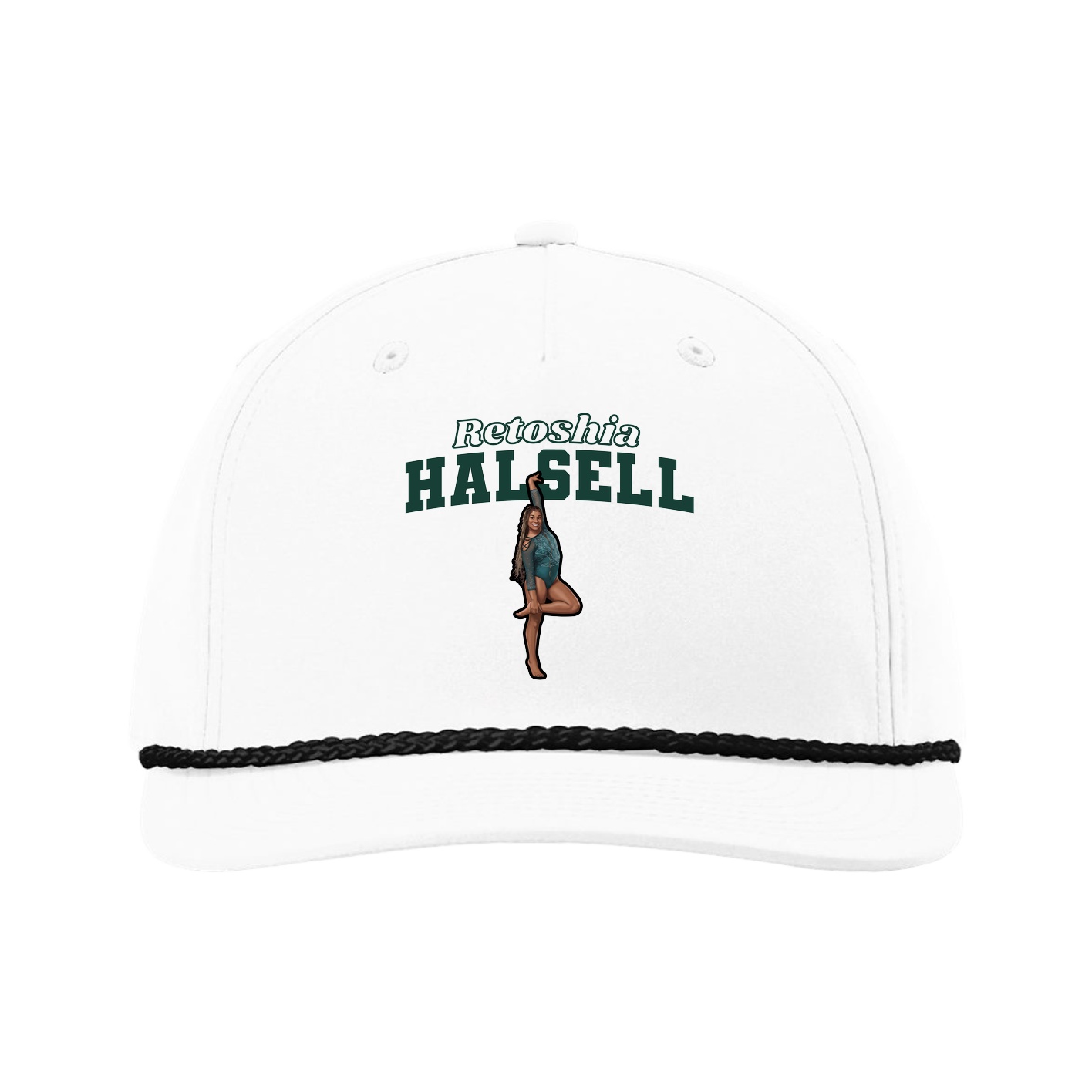 Five-Panel Classic Rope Cap — Name Arch in White