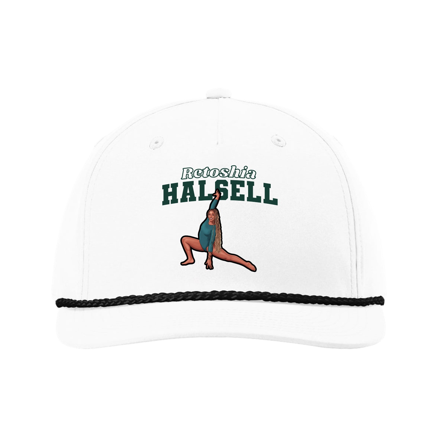 Five-Panel Classic Rope Cap — Name Arch in White