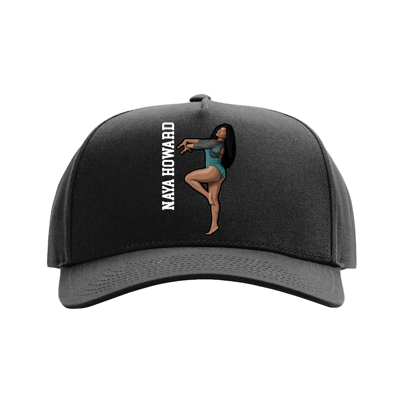 Full Fabric Five-Panel Champ Cap — Name Vertical in Black