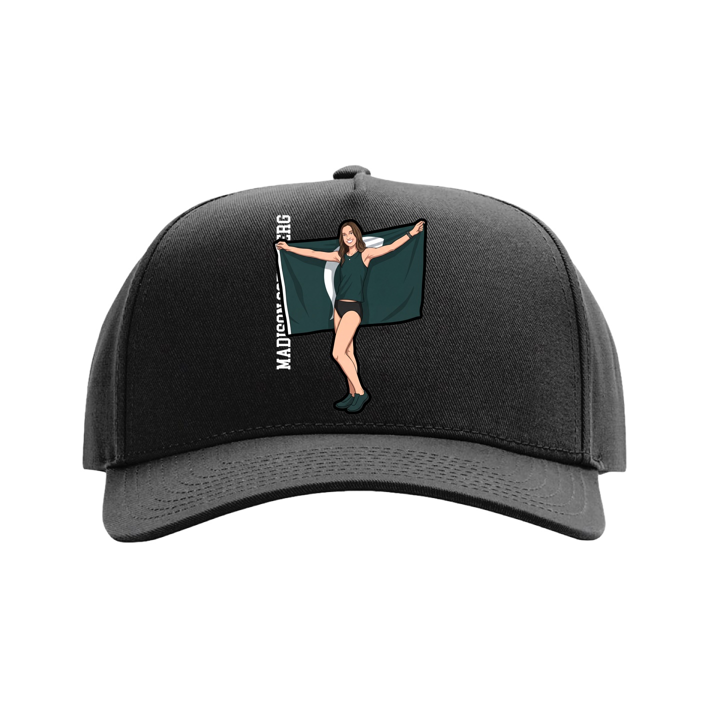 Full Fabric Five-Panel Champ Cap — Name Vertical in Black